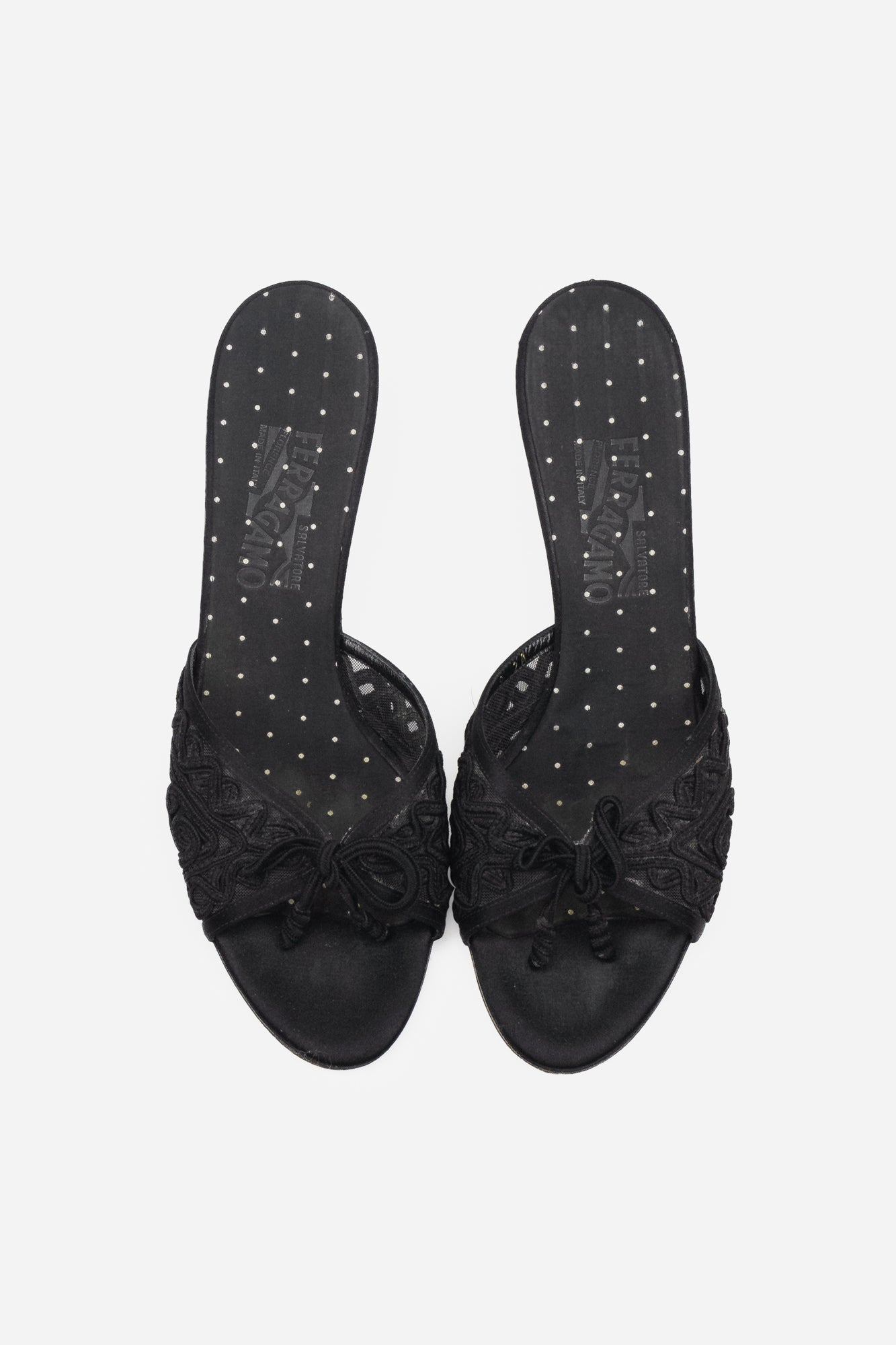 Black Embroided Kitten Heel Sandals