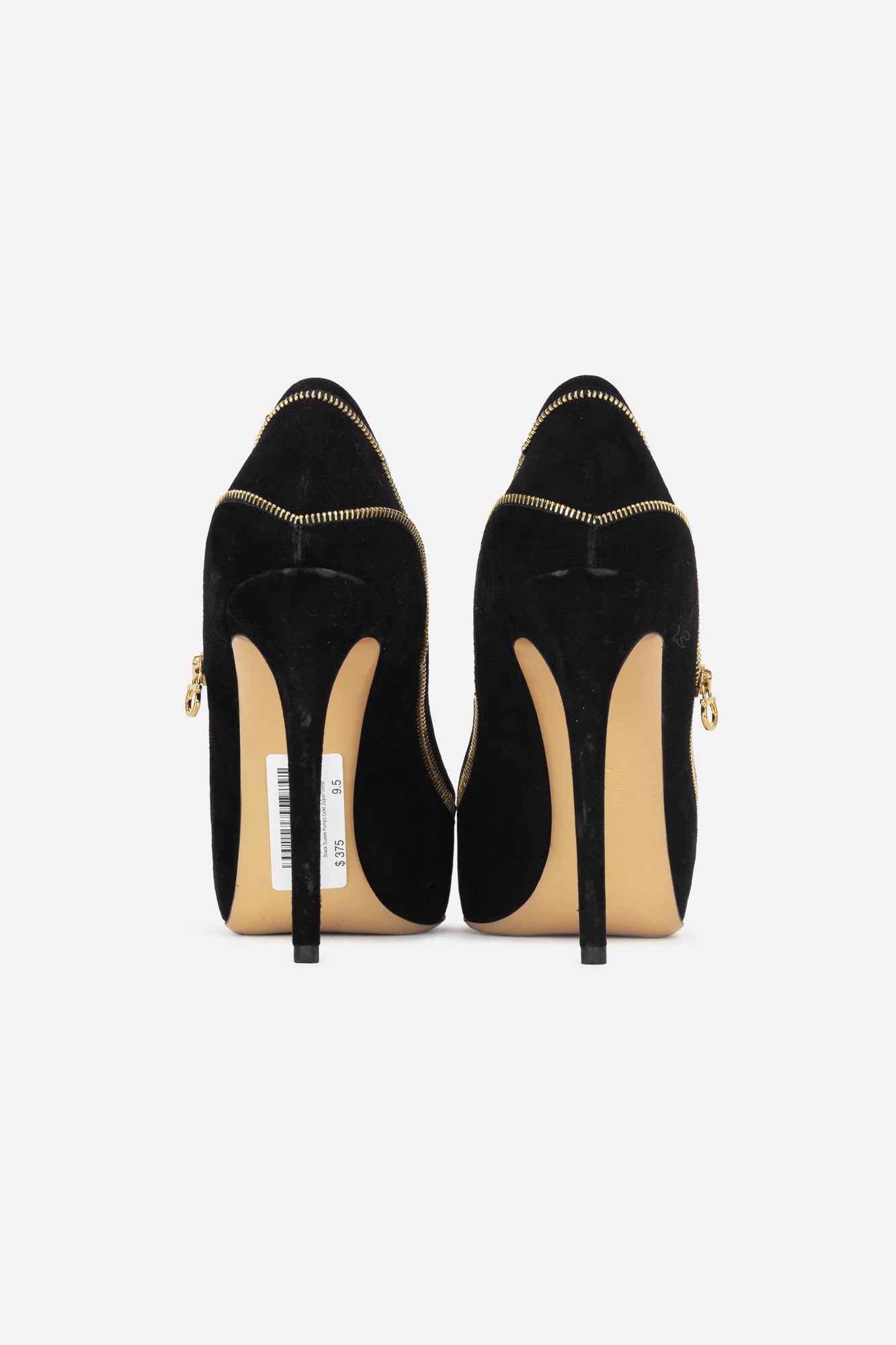 Black Suede Pumps Gold Zipper Detail