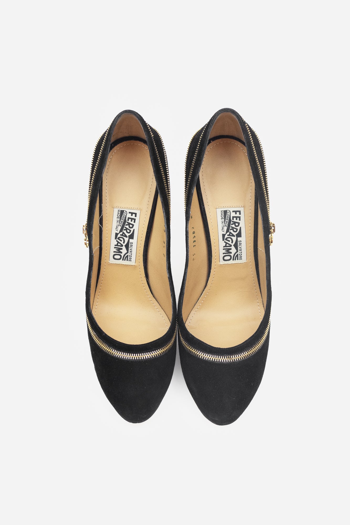 Black Suede Pumps Gold Zipper Detail