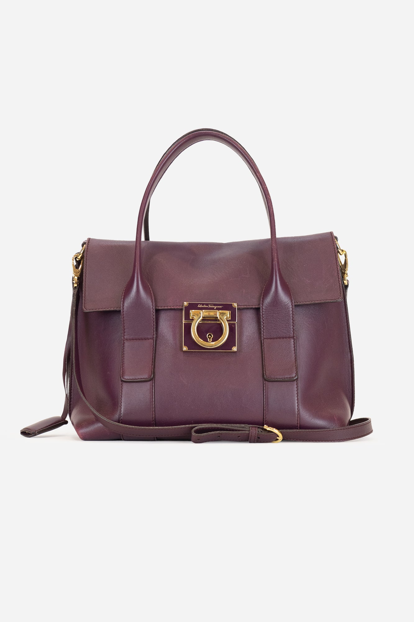 Purple Gancini Top Handle Tote Bag with Crossbody Strap