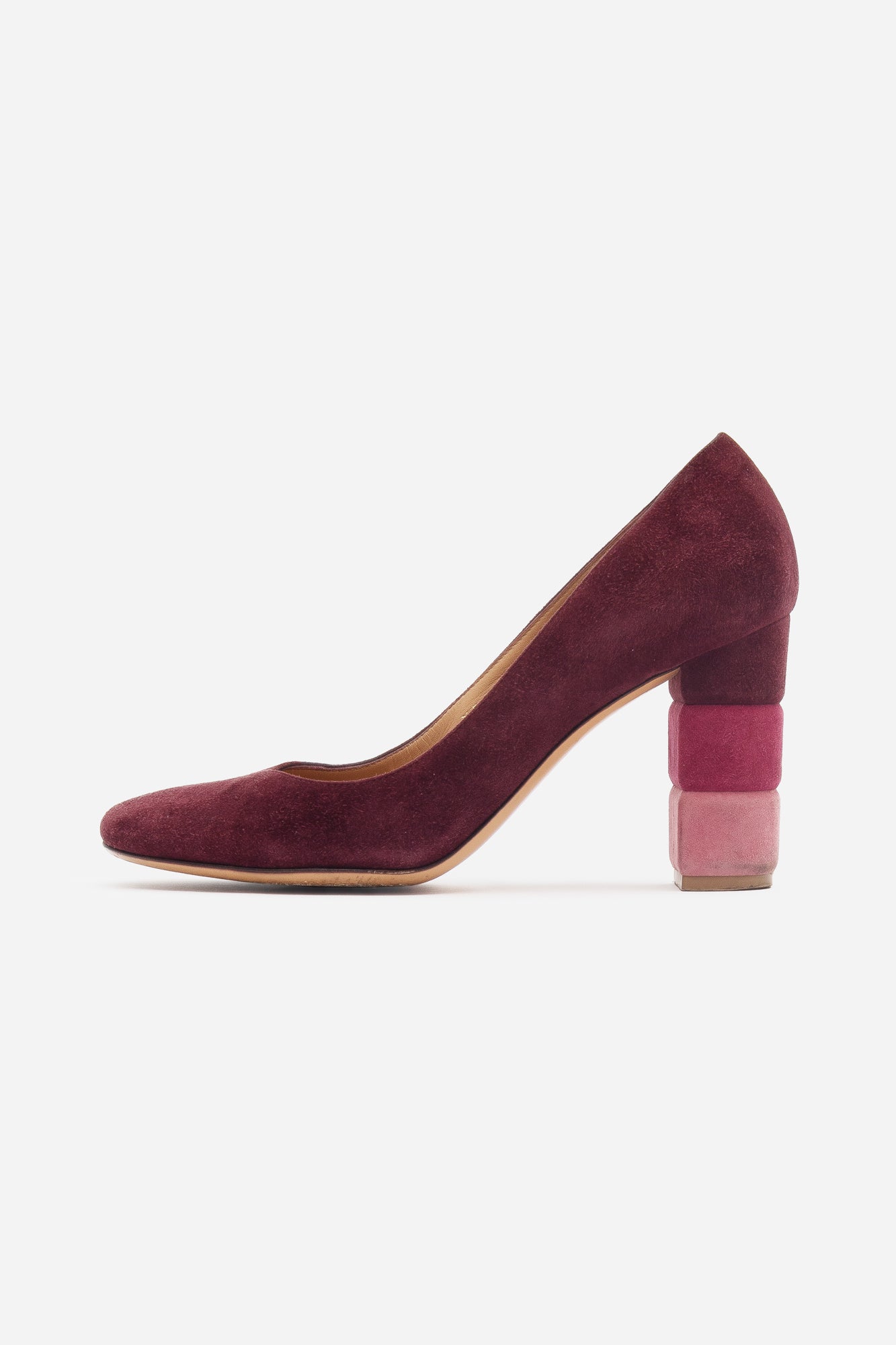 Suede Pink And Purple Block Heel Pump