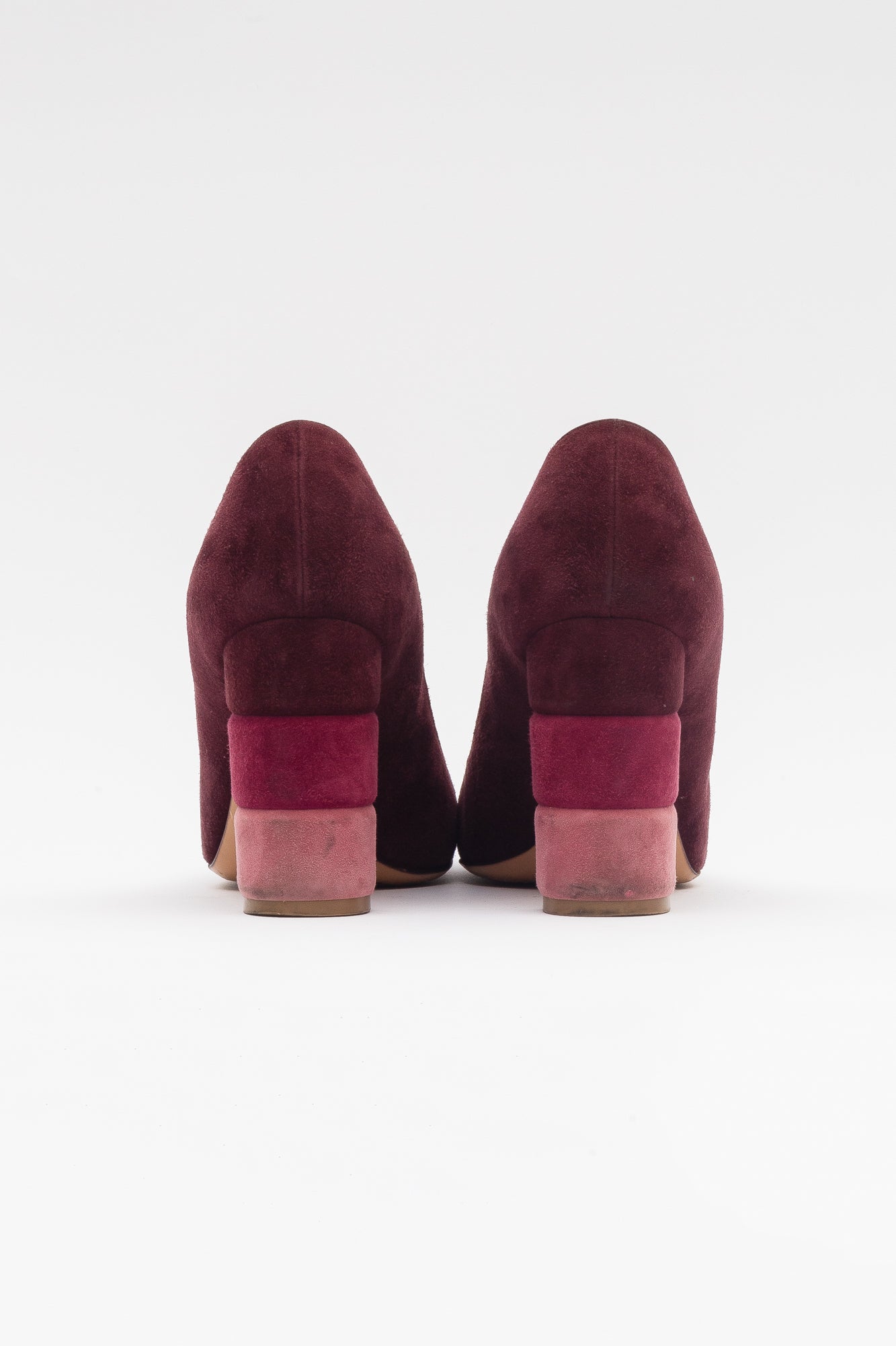 Suede Pink And Purple Block Heel Pump