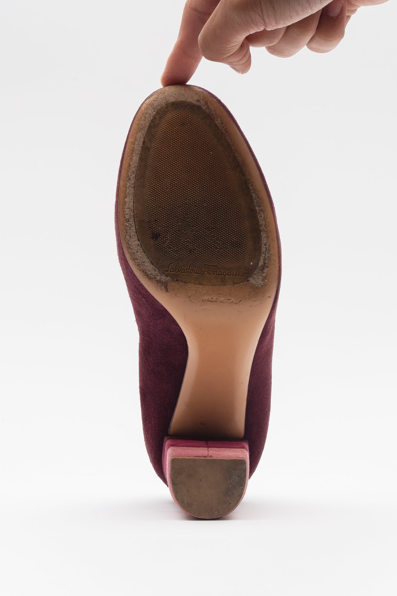 Suede Pink And Purple Block Heel Pump