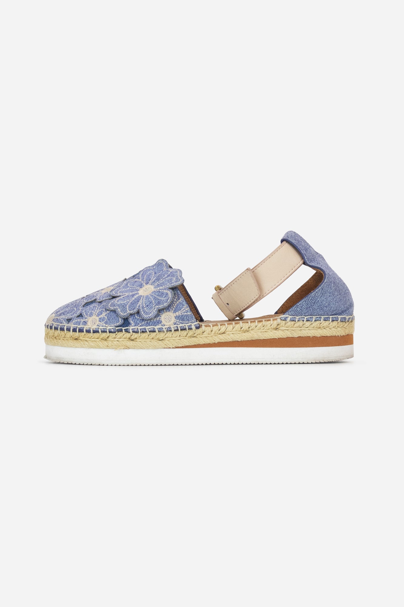 Denim Floral Espadrille Platforms