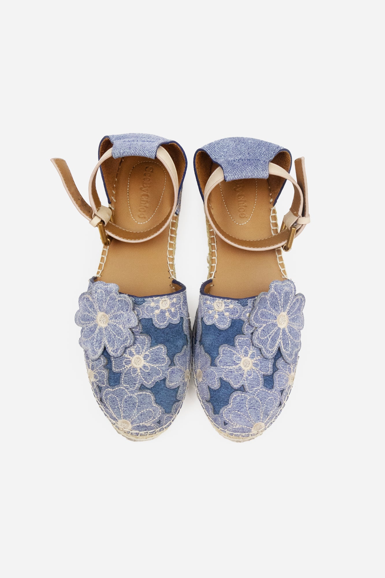 Denim Floral Espadrille Platforms