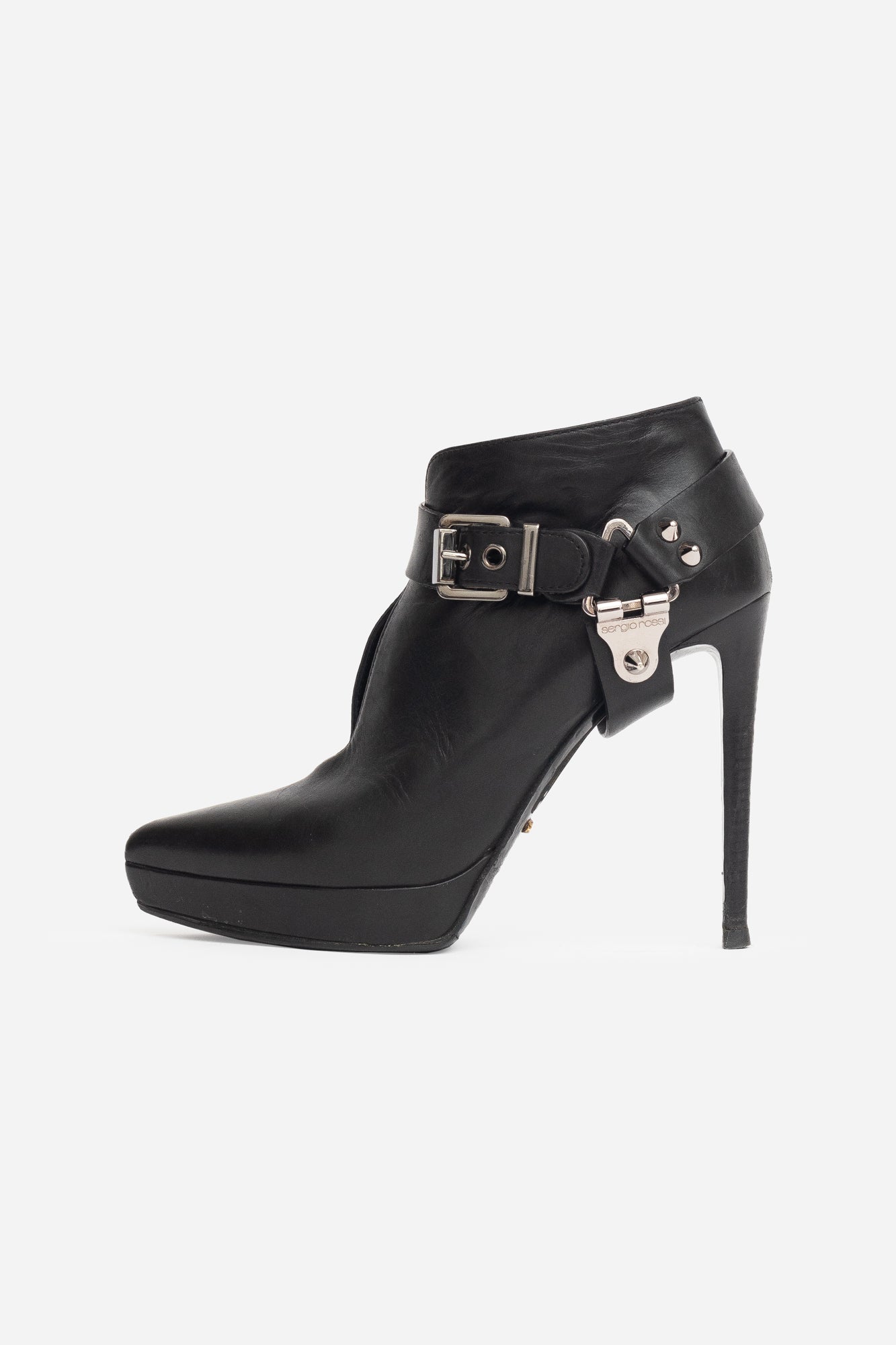 Black Ankle Boot W/ Triangle Metal Buckle