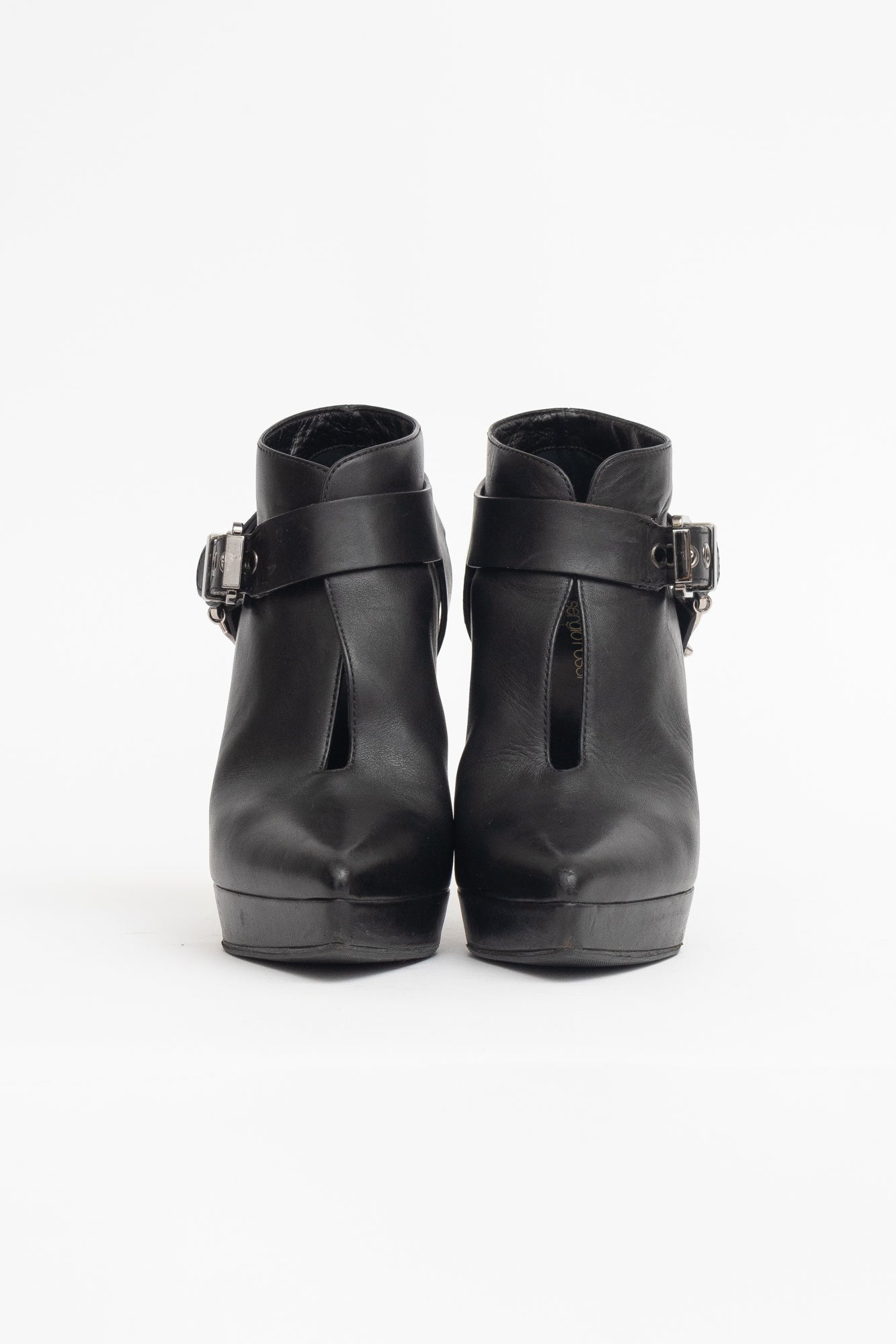 Black Ankle Boot W/ Triangle Metal Buckle