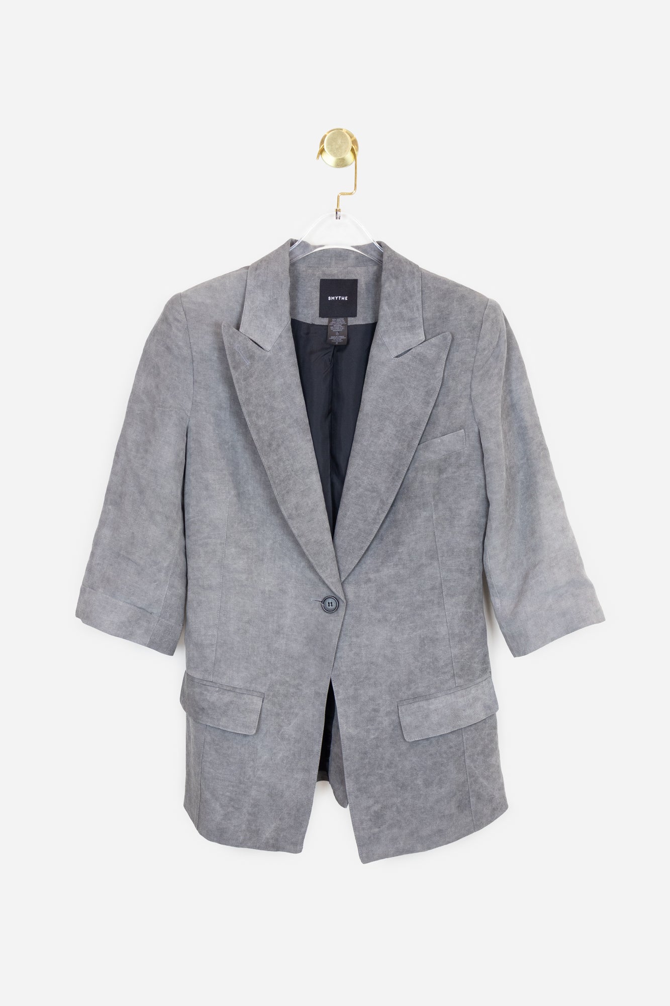 Grey Linen Three Quarter Sleeve Blazer