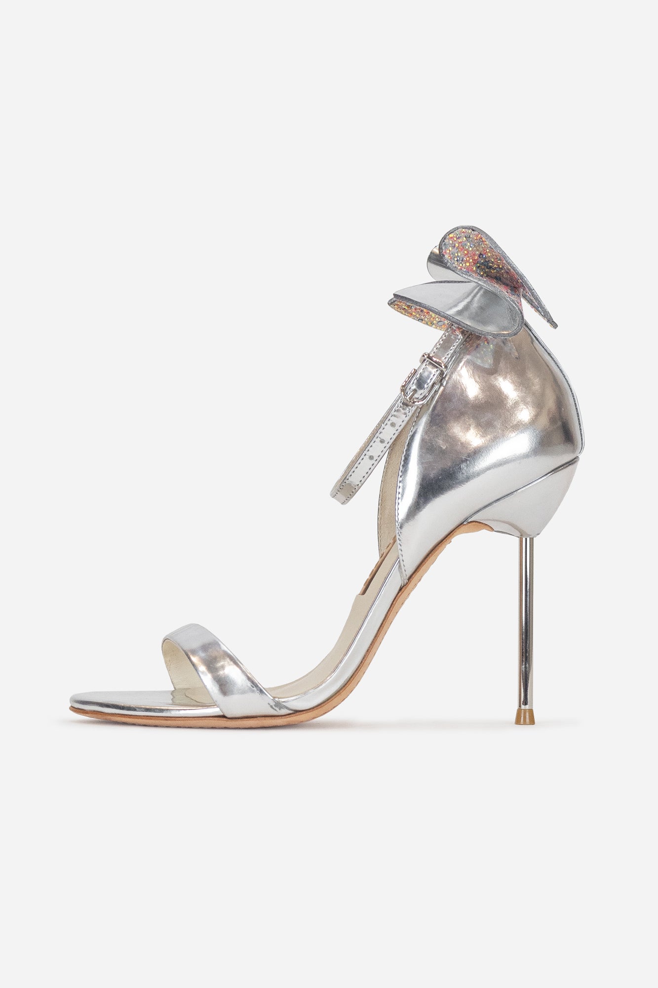 Silver Bow Heels With Pink + Blue Gemstones