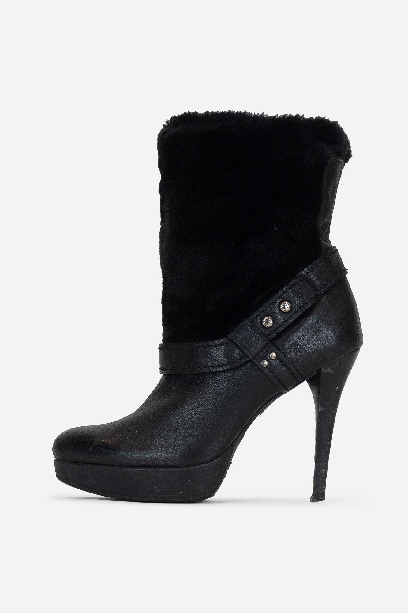 Black Faux Fur Leather Ankle Boot