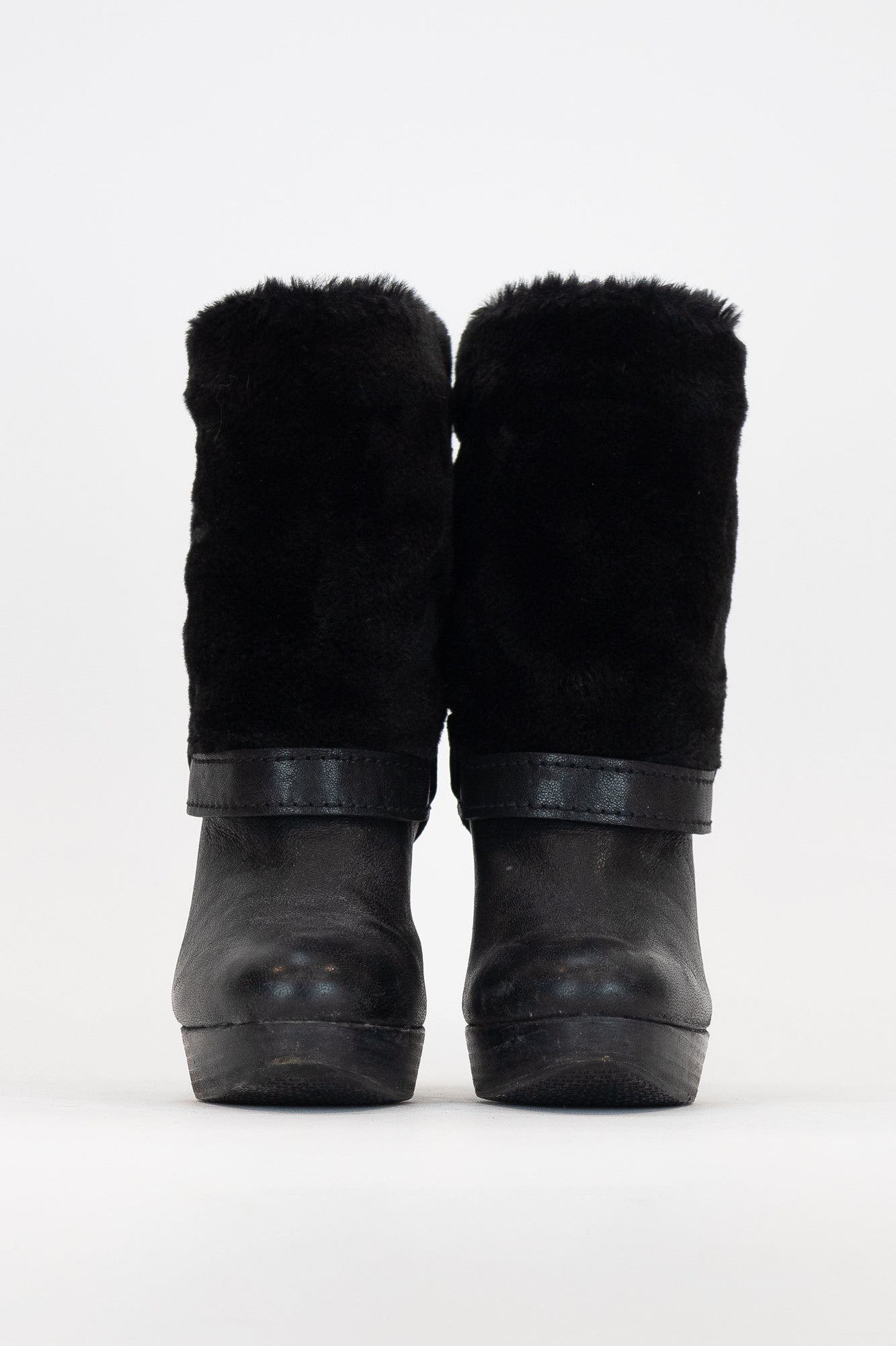 Black Faux Fur Leather Ankle Boot