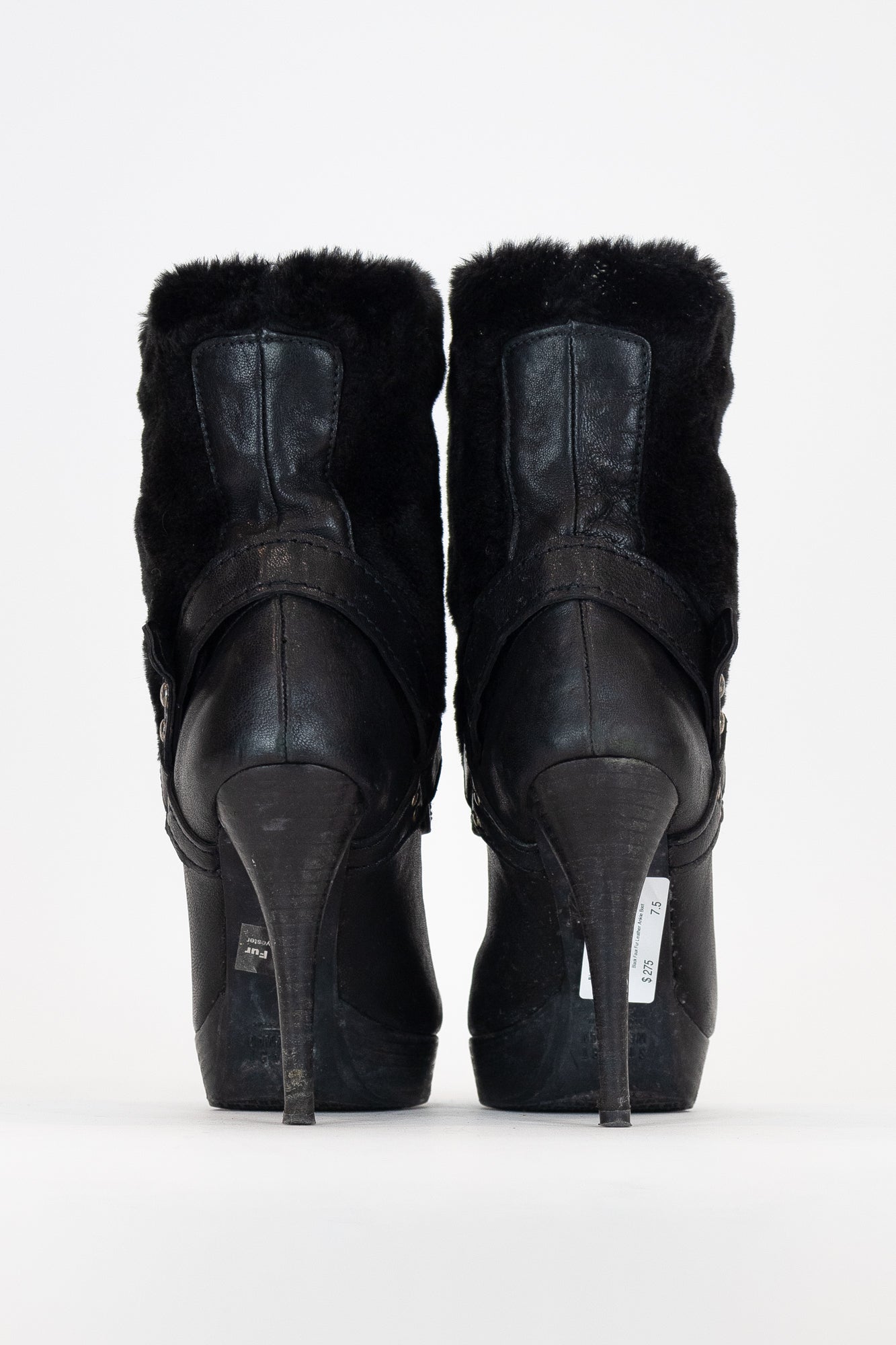 Black Faux Fur Leather Ankle Boot