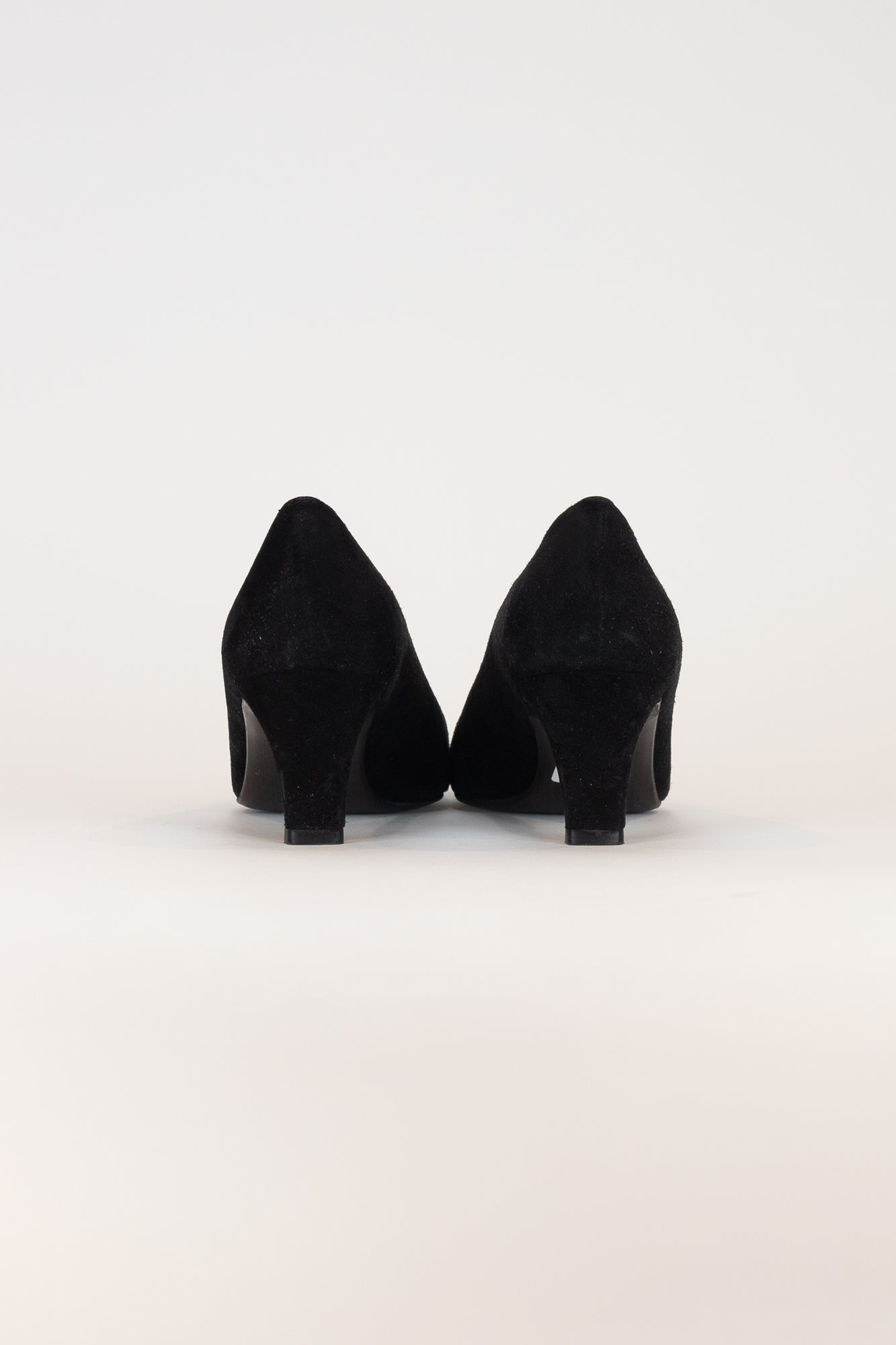 Black Suede Rhinestone Buckle Kitten Heel