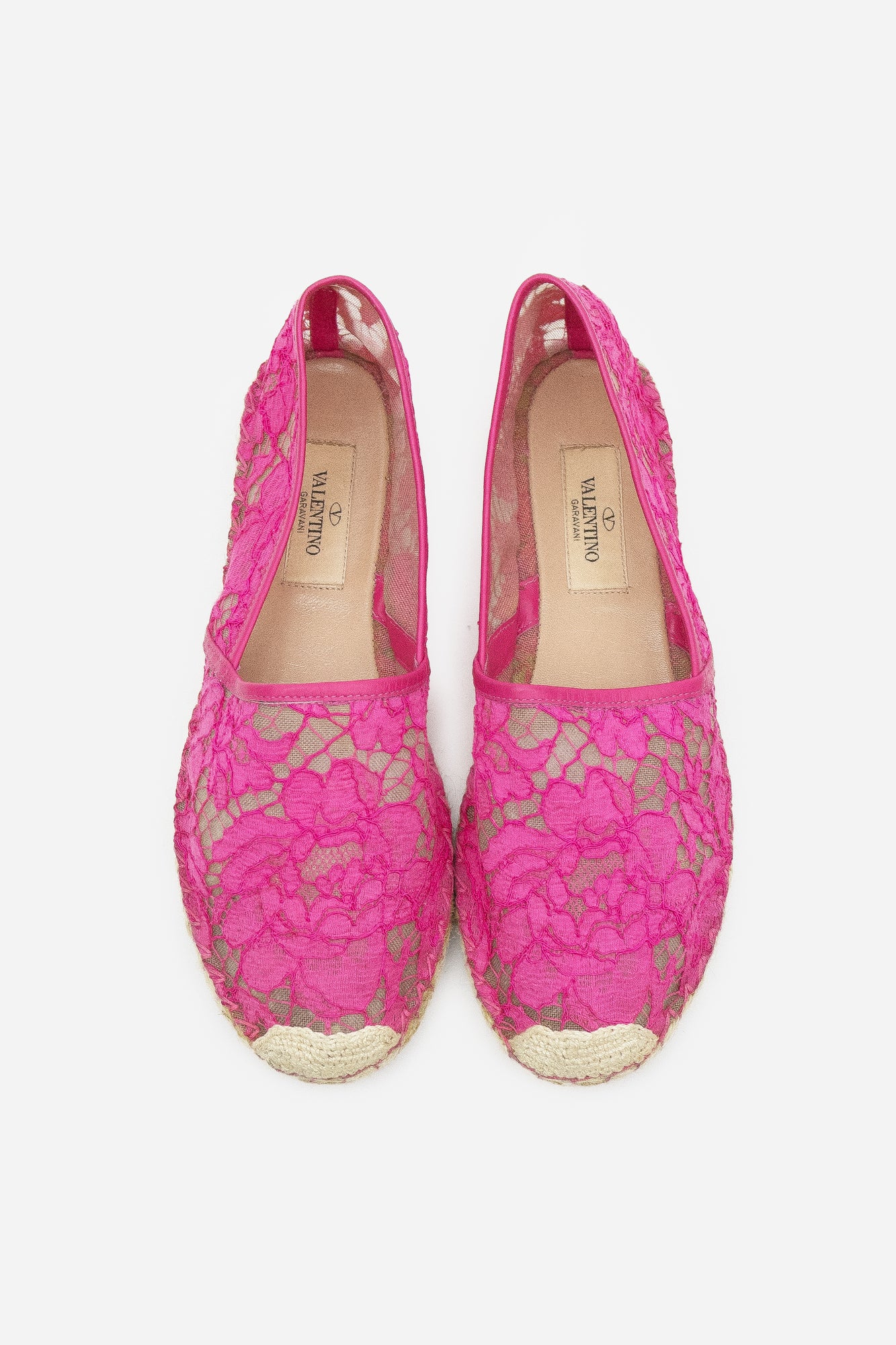 Pink Lace and Leather Espadrilles Flats