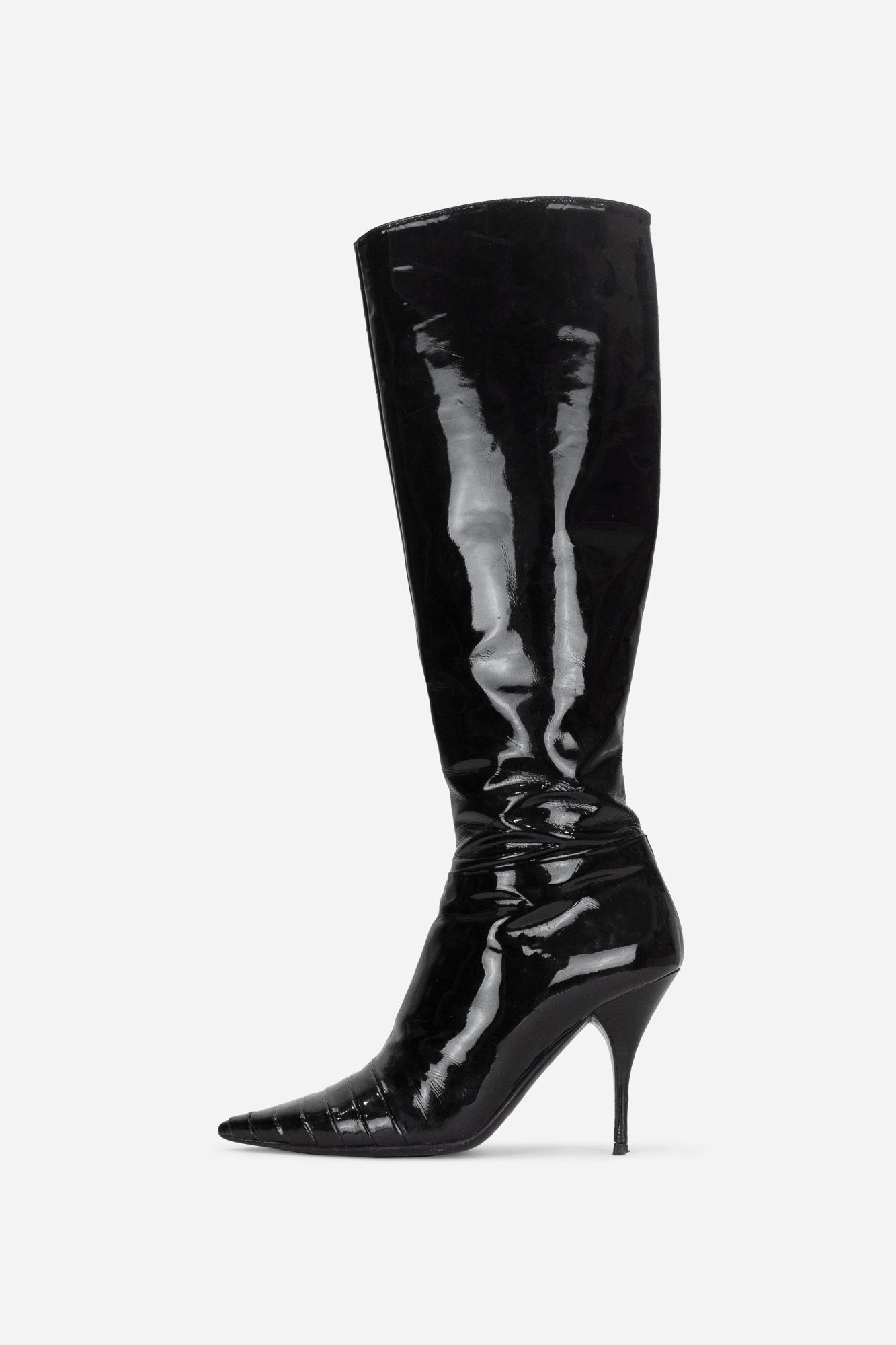 Black Patent Tall Crinkled Boots