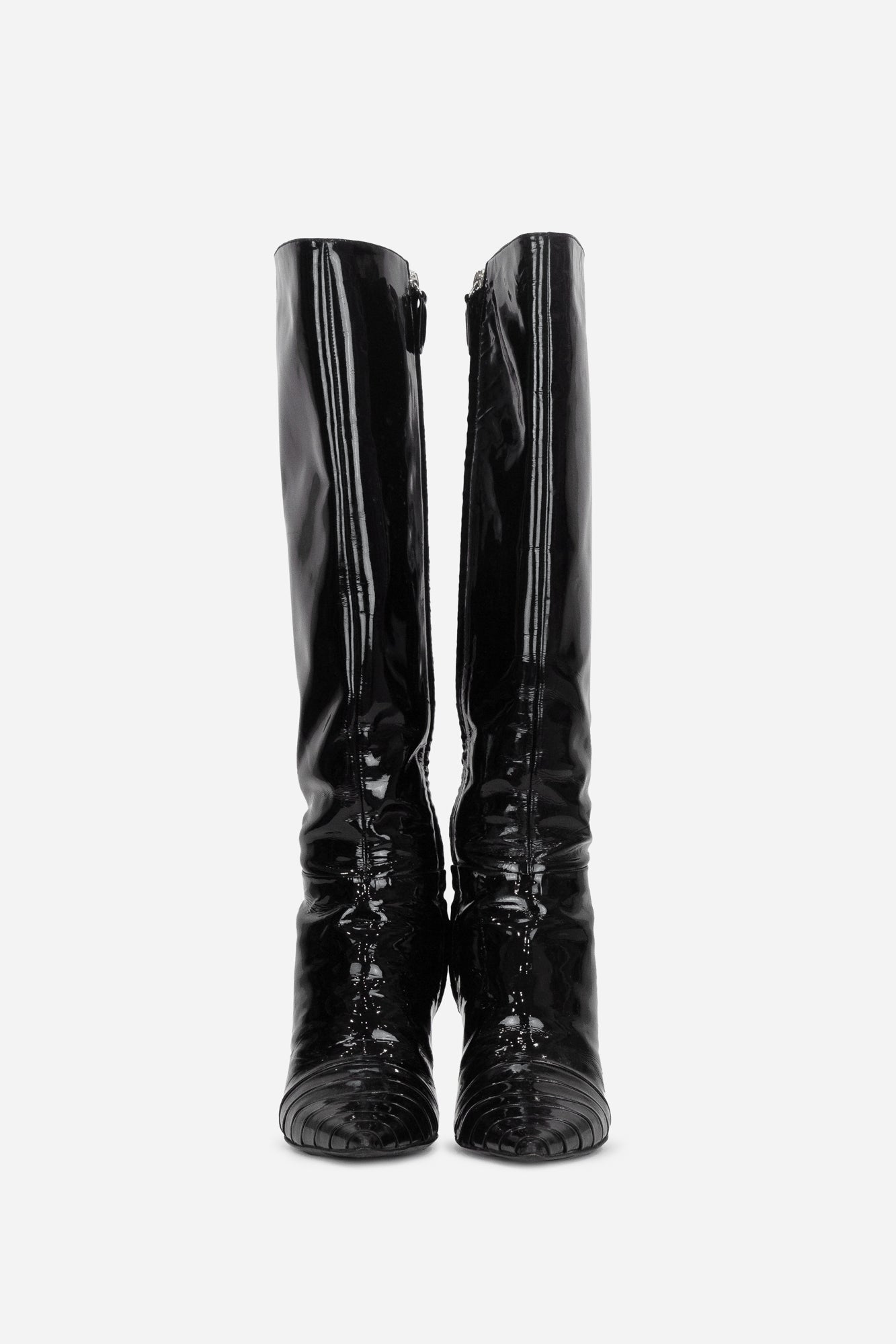 Black patent knee boots best sale