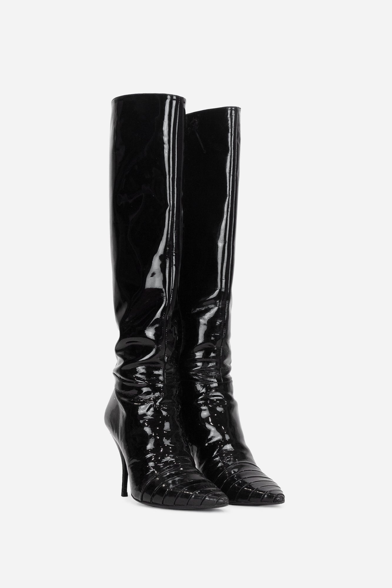 Black Patent Tall Crinkled Boots