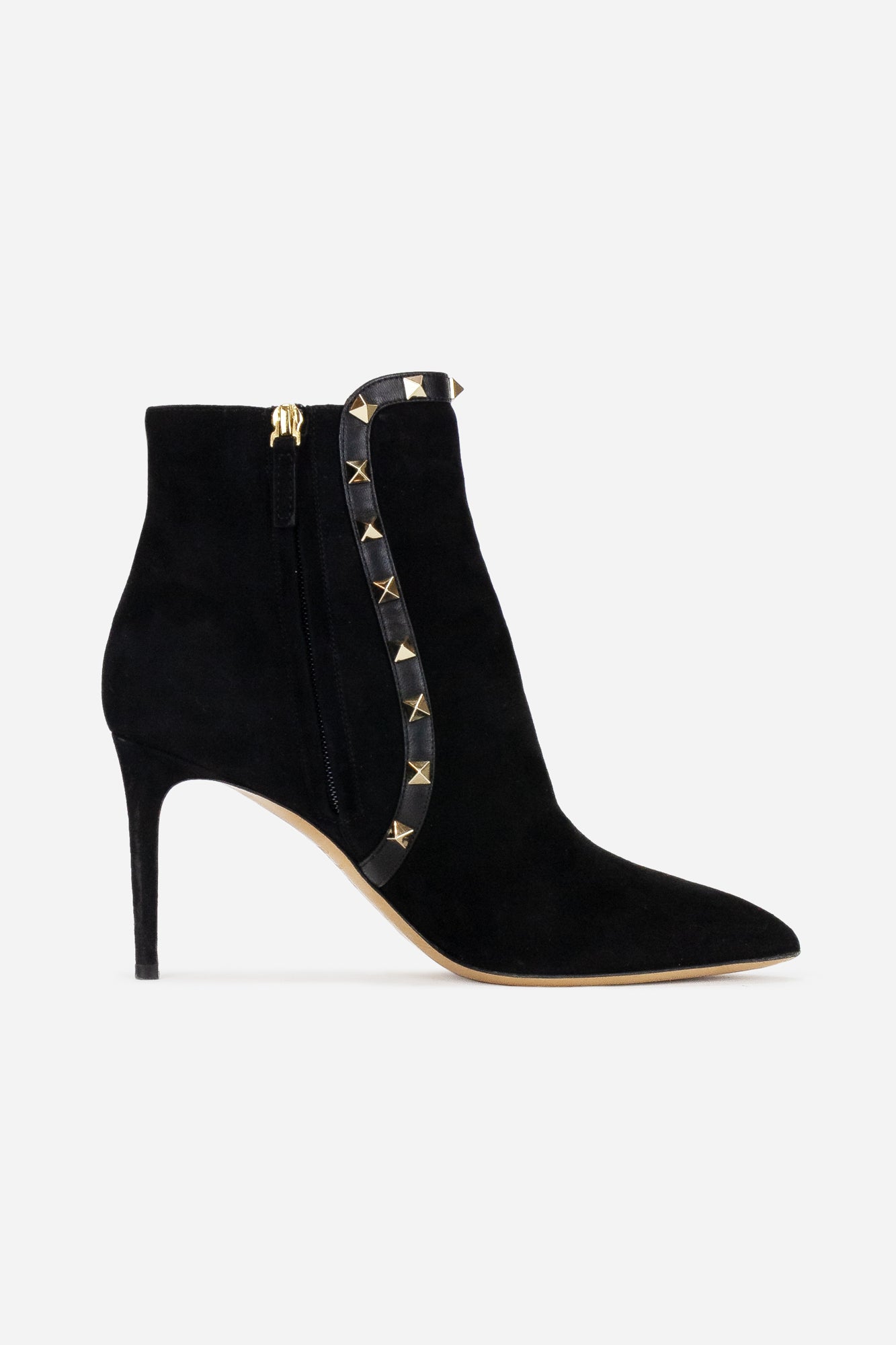 Black Rockstud Accents Suede Boots suede/ leather