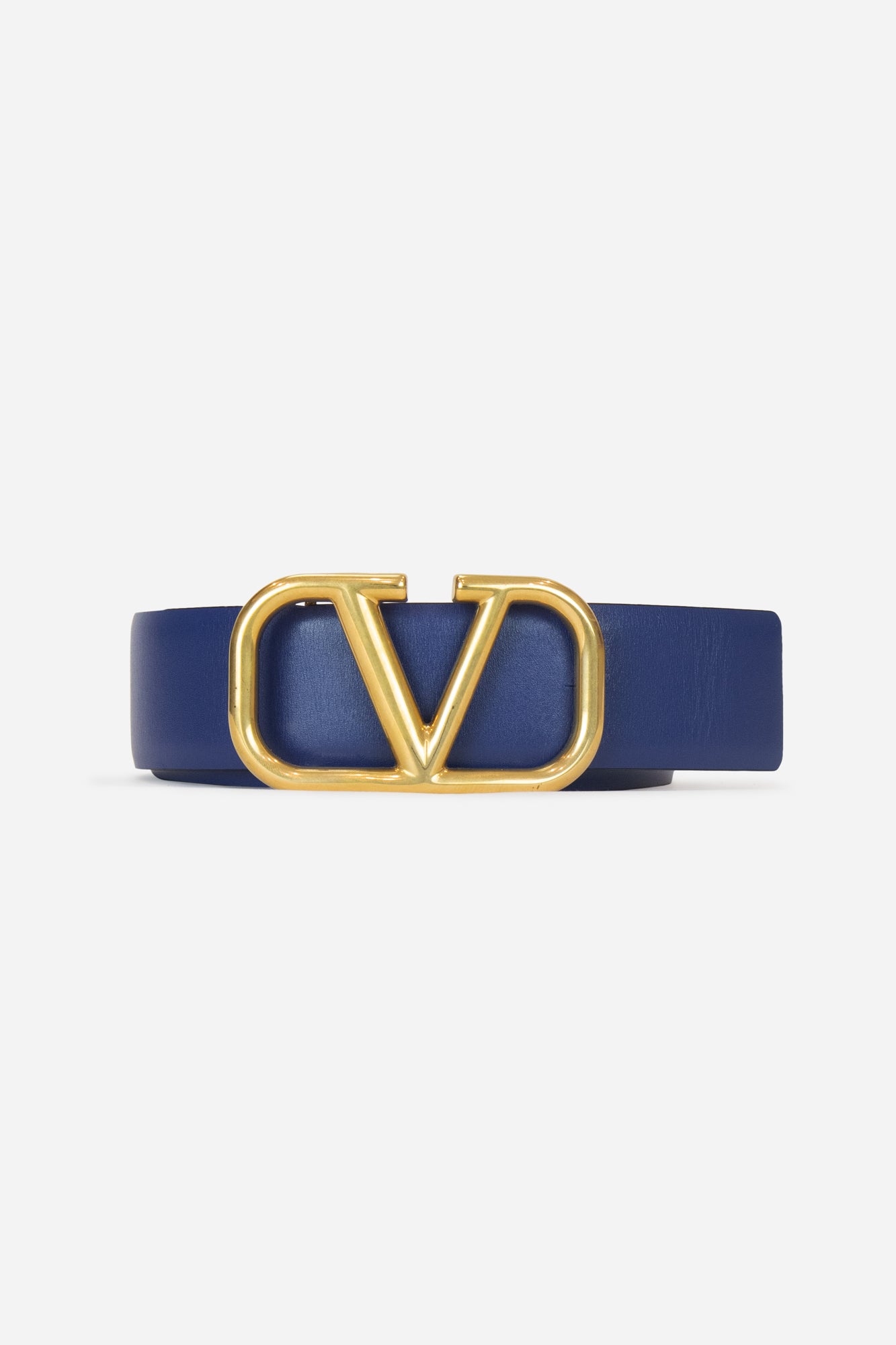 Blue And Grey Belt With Gold Hardware Logo