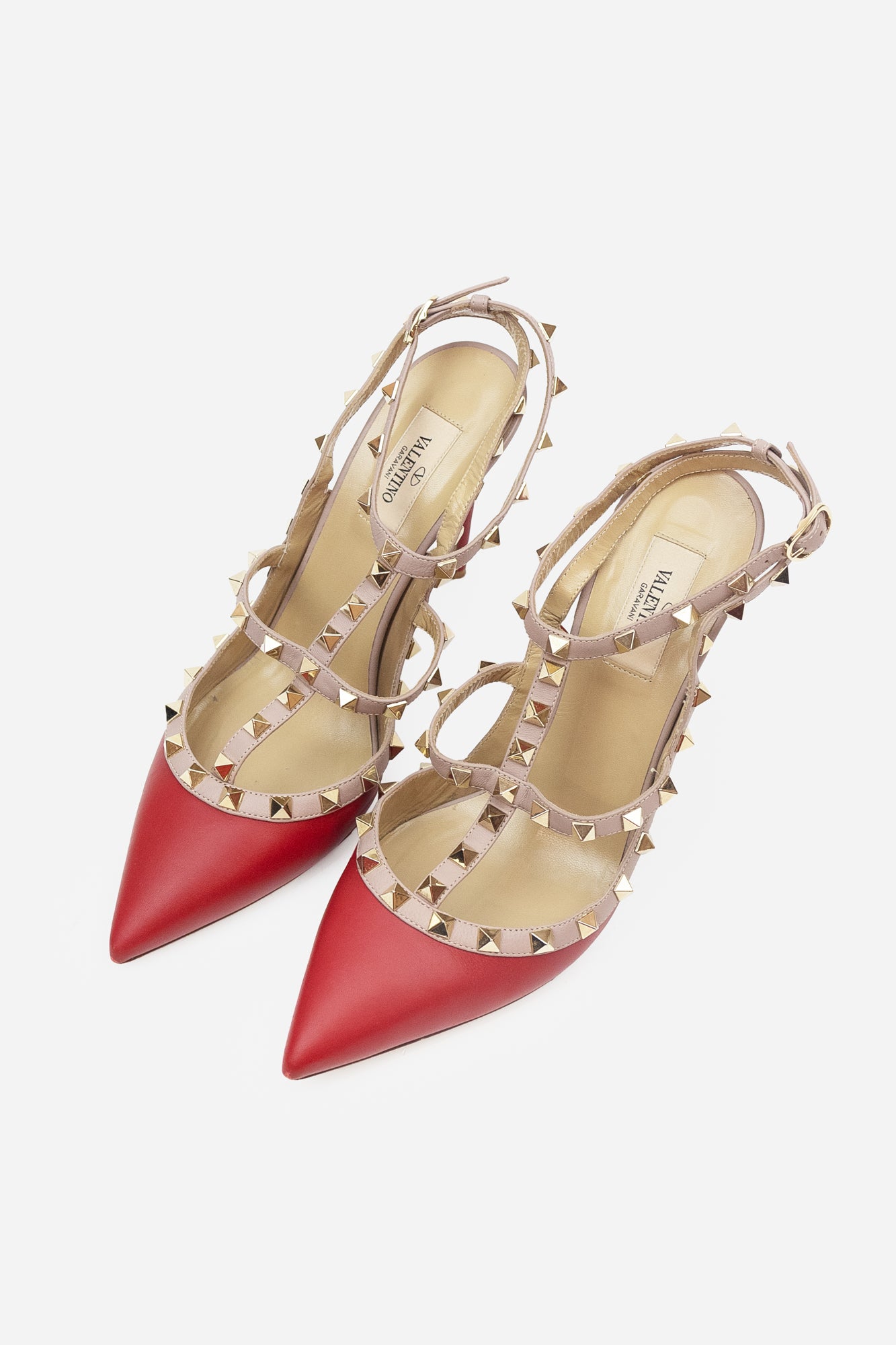 Red And Beige Studded Pumps