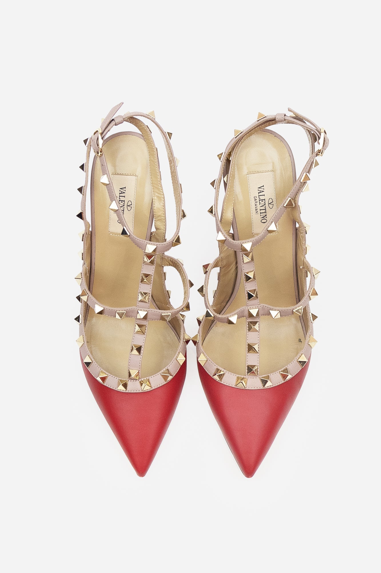 Red And Beige Studded Pumps