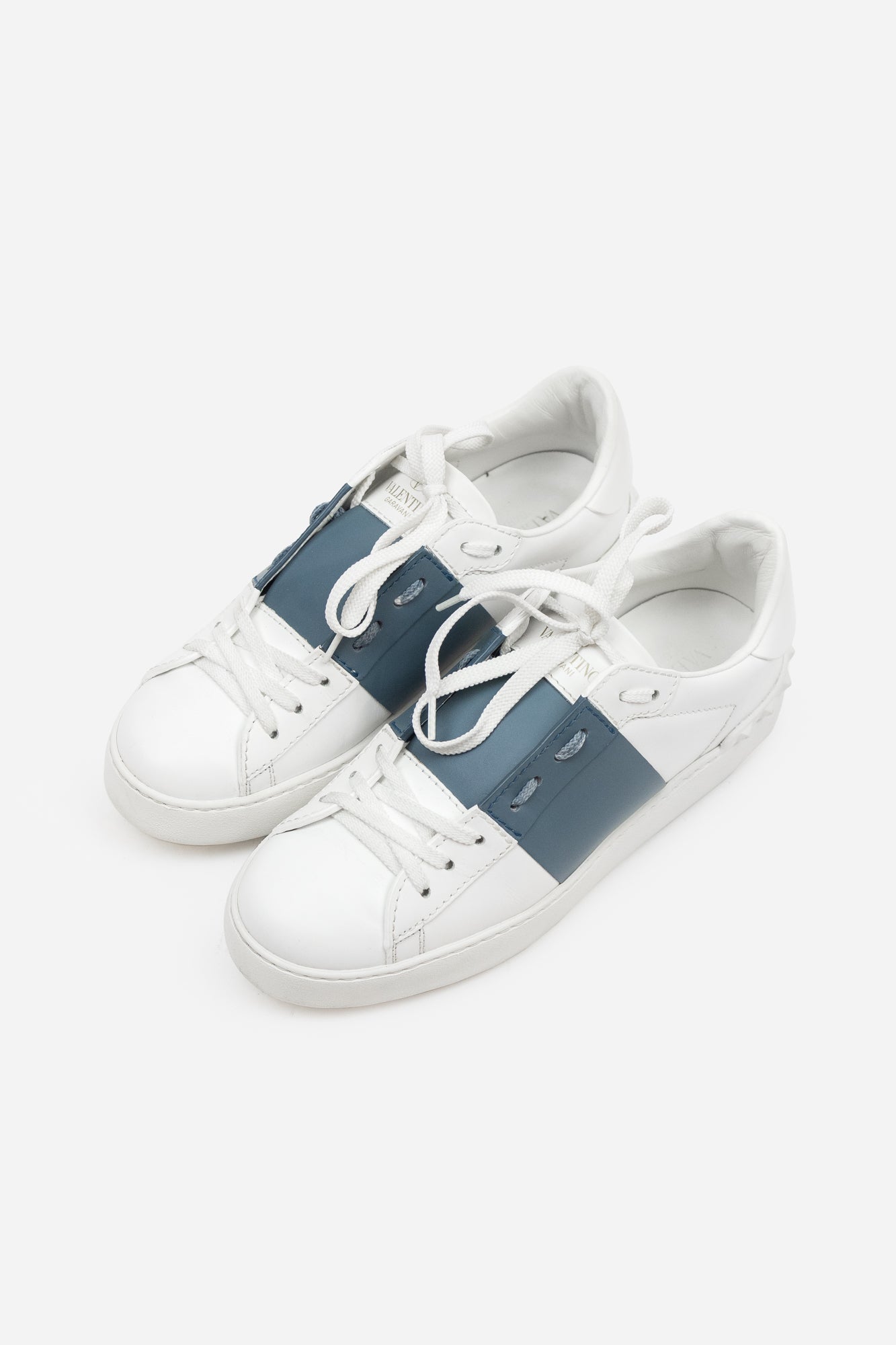 Rockstud Blue & White Leather Sneaker
