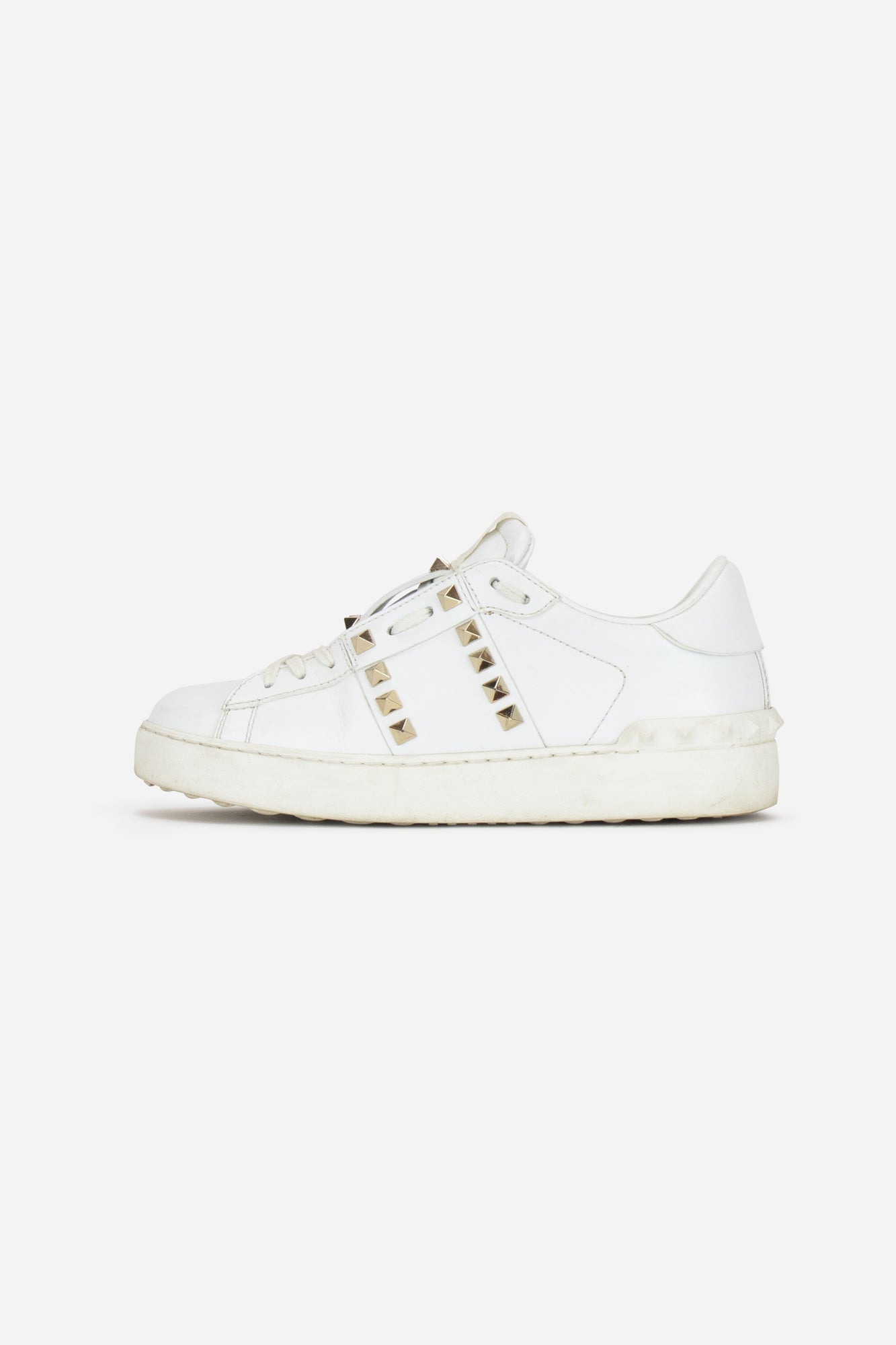 White Leather Rockstud Low-Top Sneakers