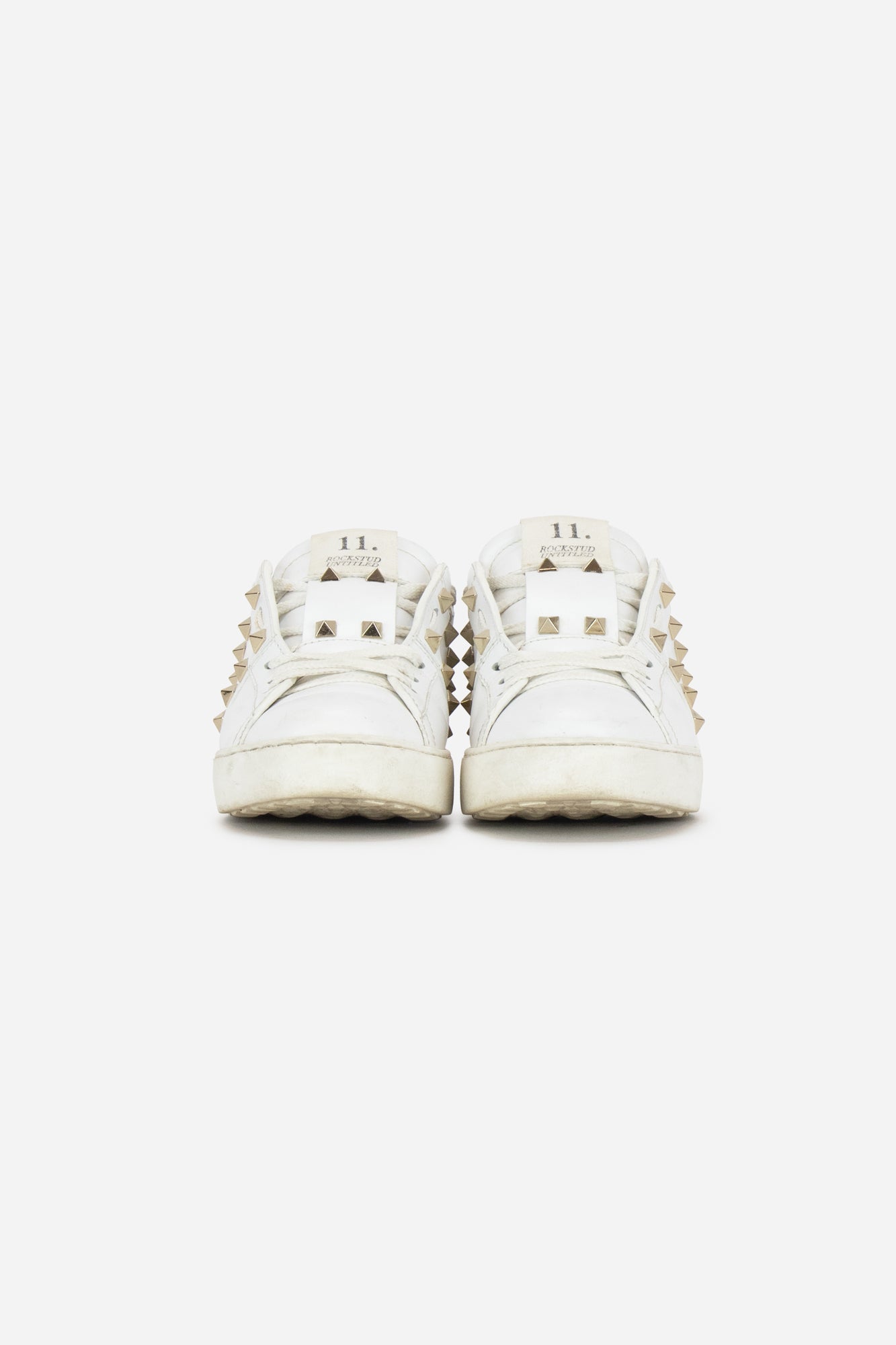 White Leather Rockstud Low-Top Sneakers