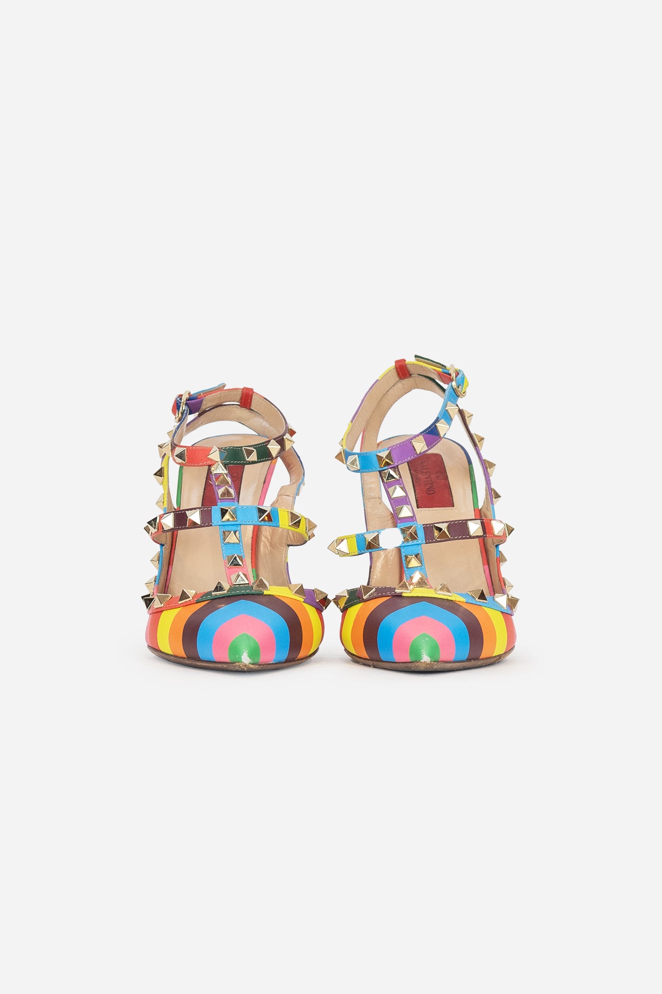 Rainbow Striped Studded Pumps