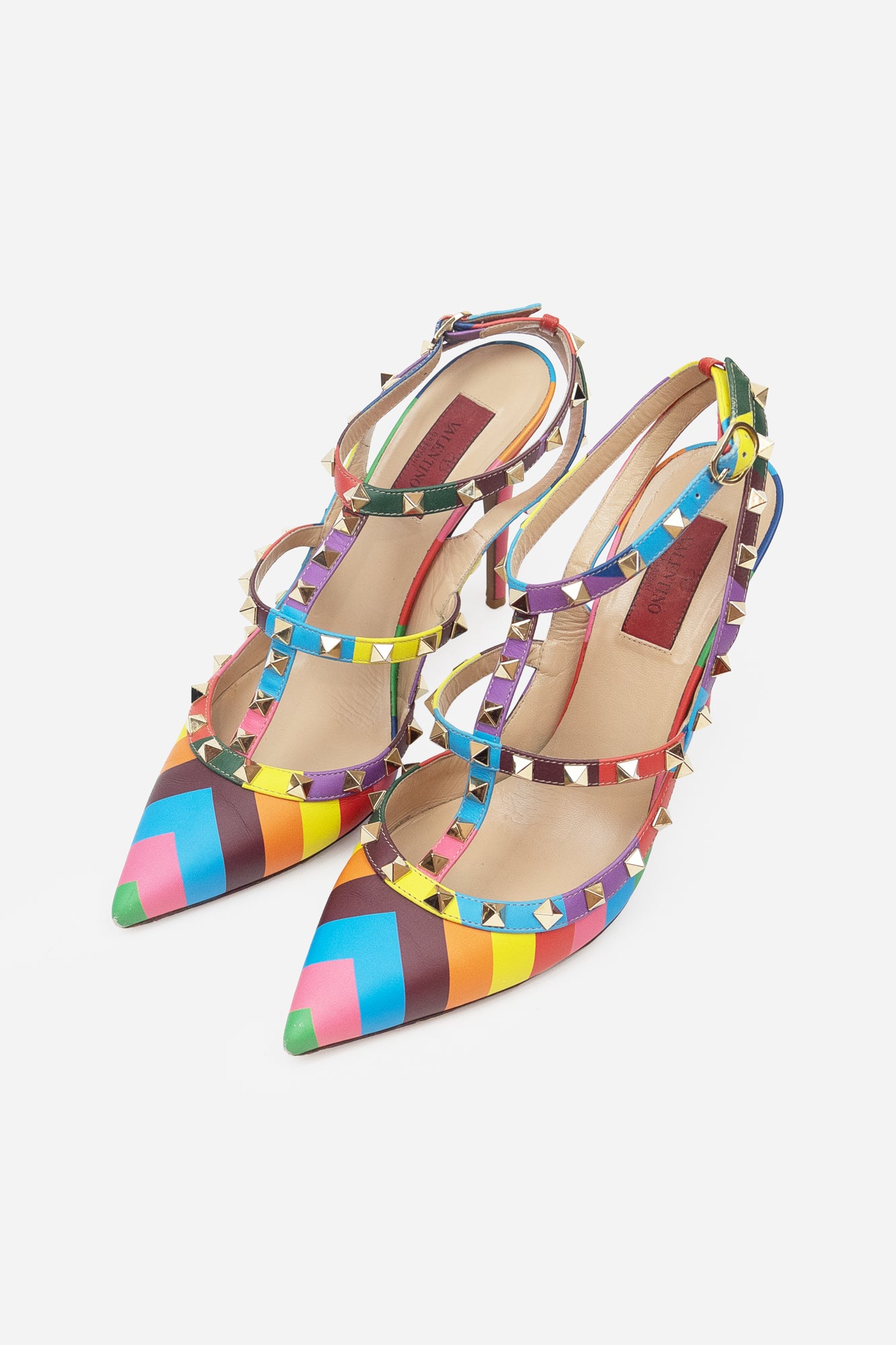 Rainbow Striped Studded Pumps