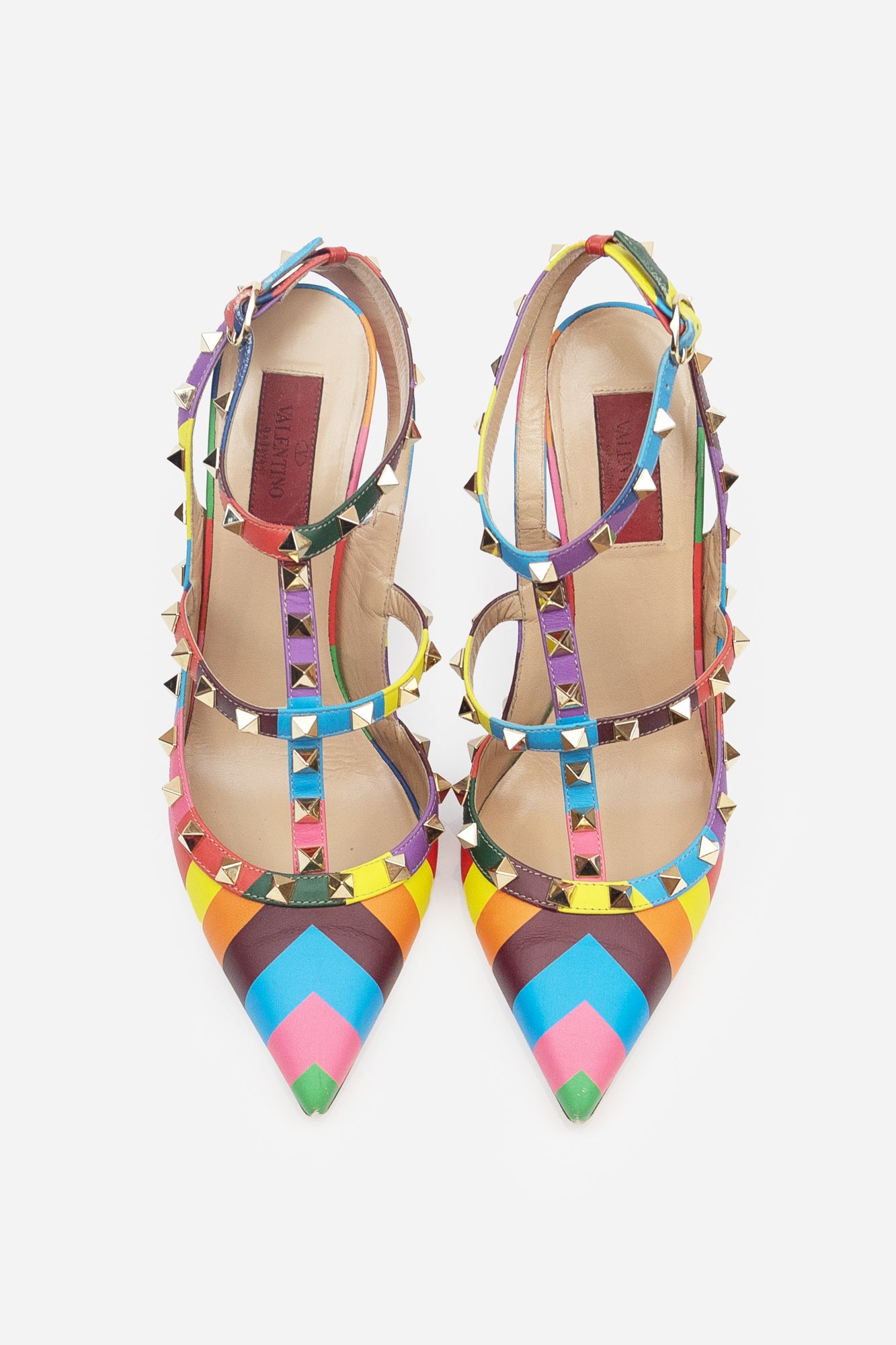 Rainbow Striped Studded Pumps