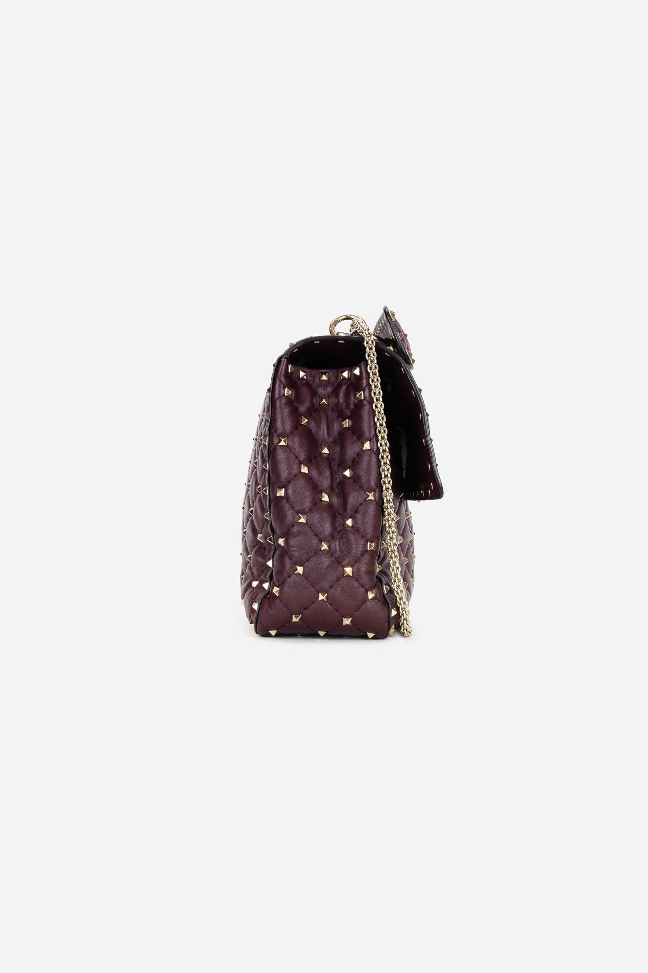 Burgundy Quilted Leather Rockstud Spike Large Shoulder Bag