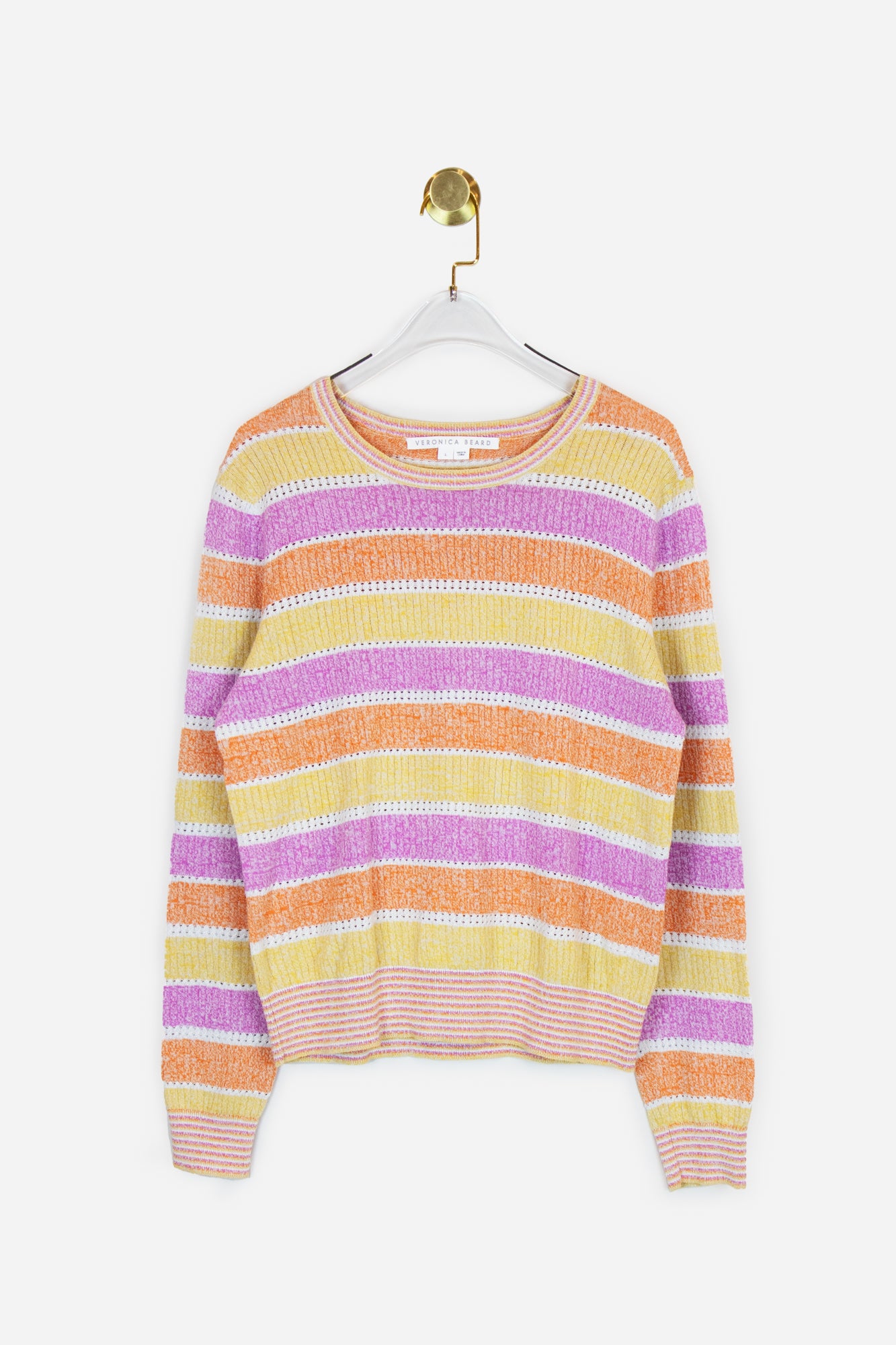 Pink, Orange and Yellow Rib-Knit Striped Sweater