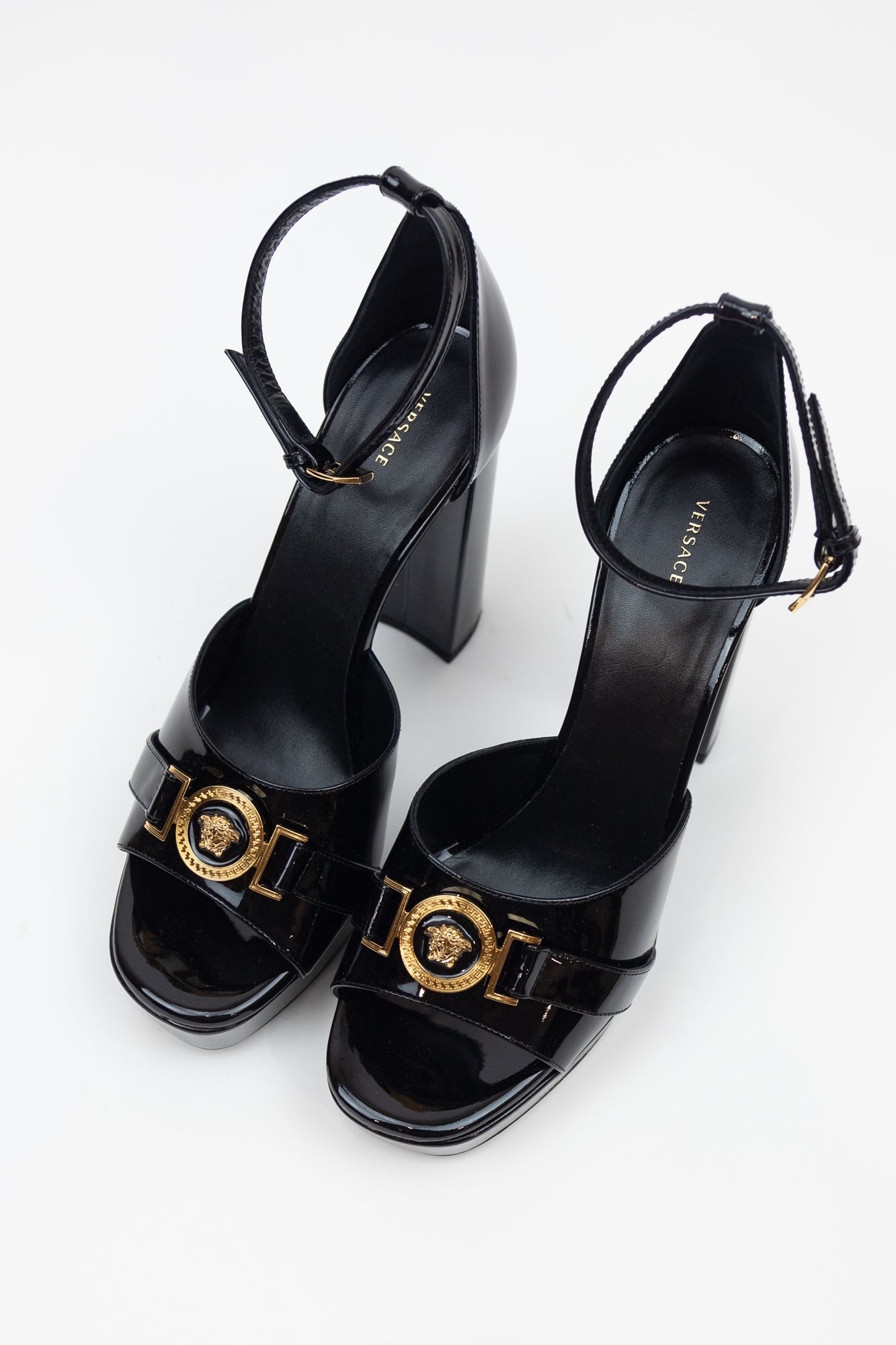 Black Patent Leather W/ Gold Logo Detail