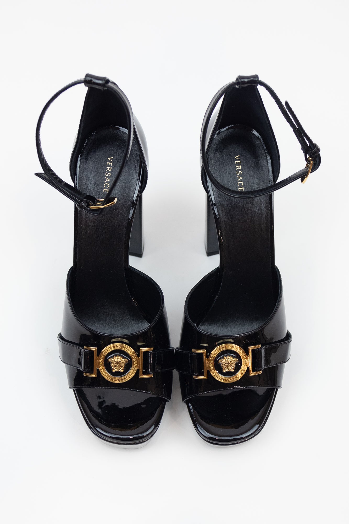 Black Patent Leather W/ Gold Logo Detail