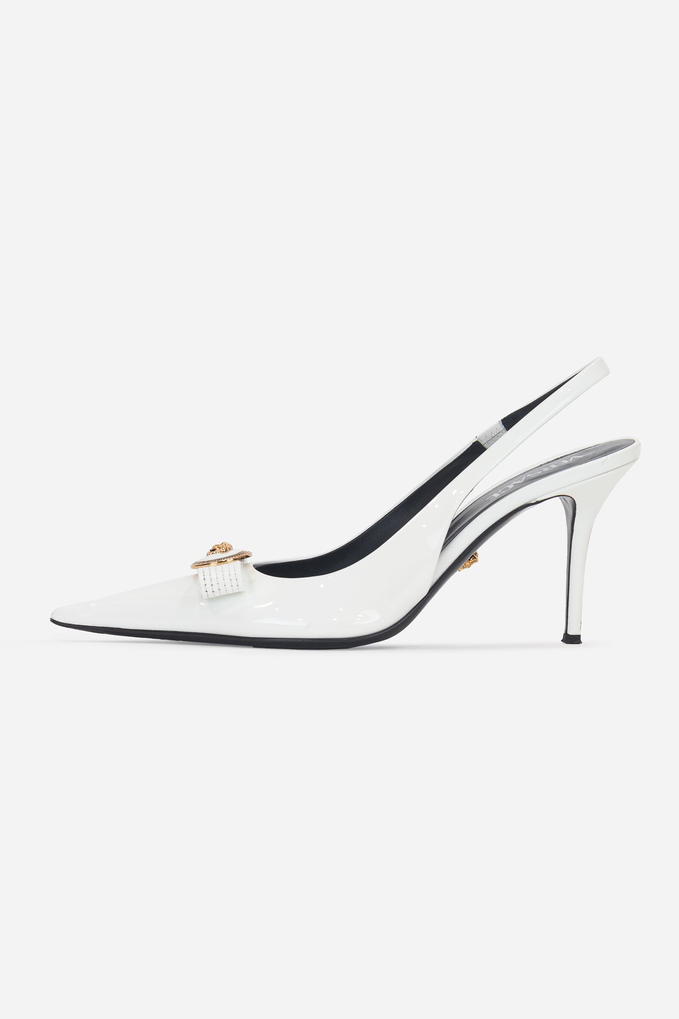 Womens White Patent Pointed Toe Bow Pump