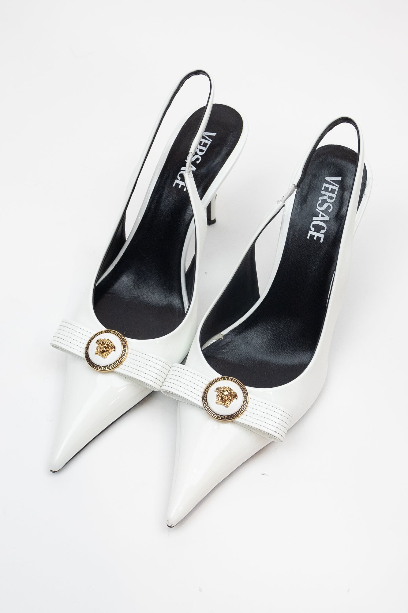 Womens White Patent Pointed Toe Bow Pump