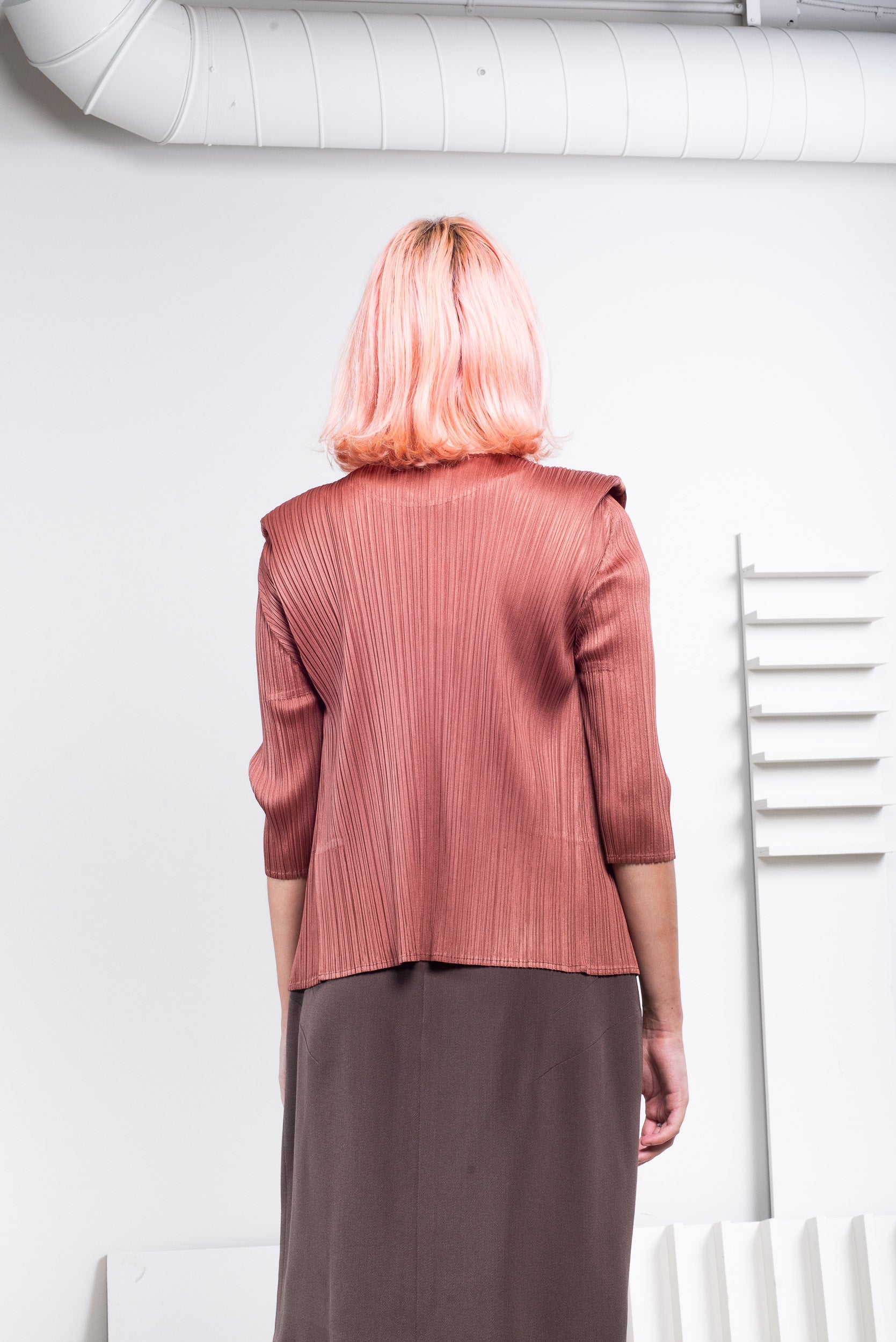 Rust Pleated Cardigan