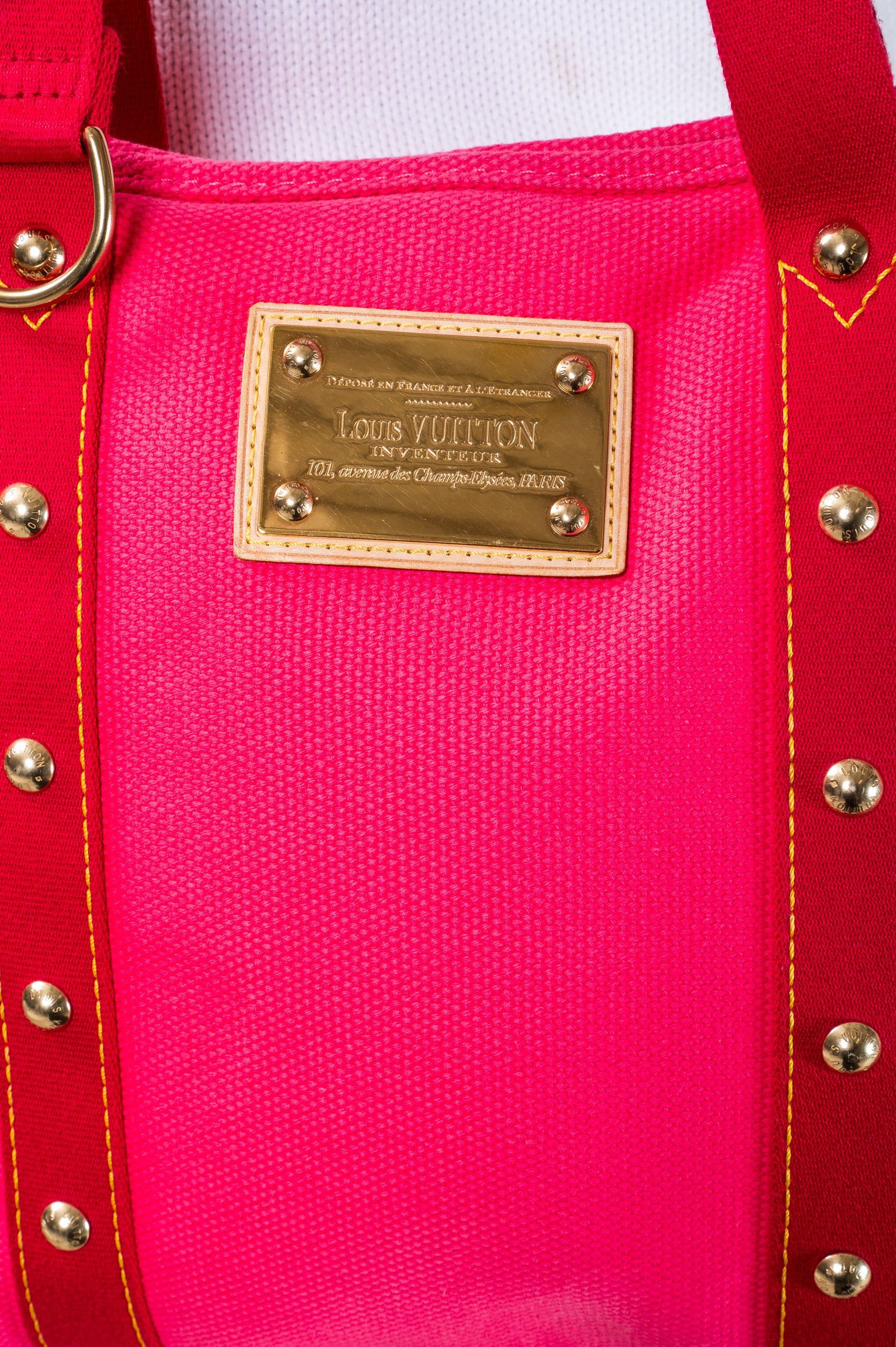 Close-up front view of Louis Vuitton Cabas MM Rose Antigua tote handbag