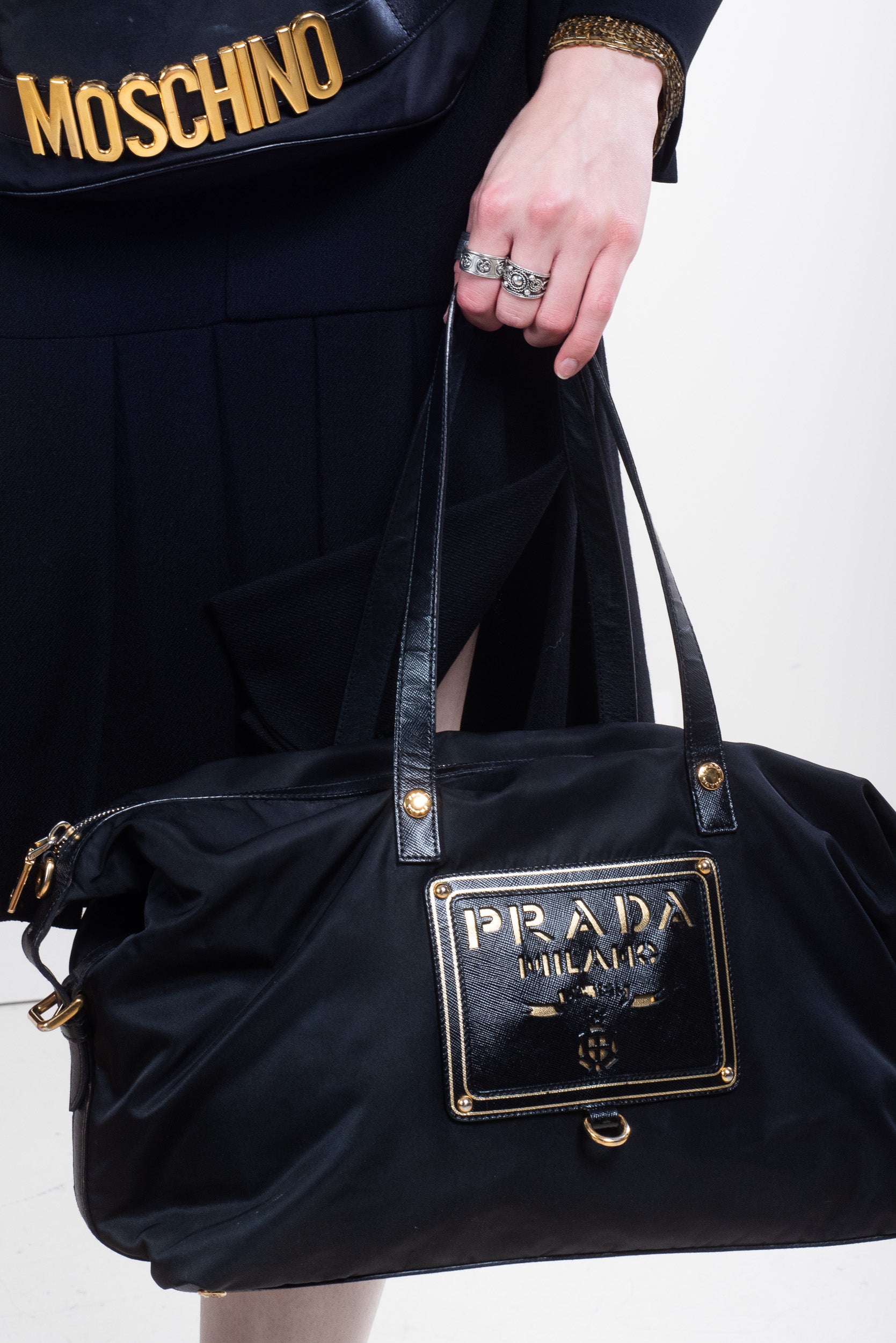 nylon black perforated logo bag