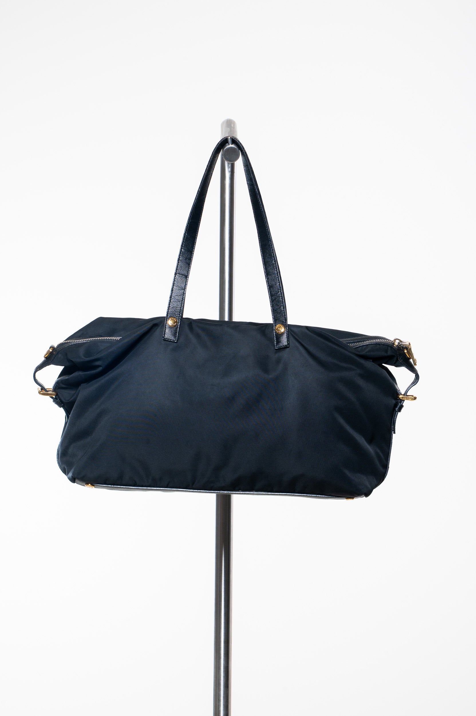 Back view of Prada Nylon Black Perforated Logo Bag