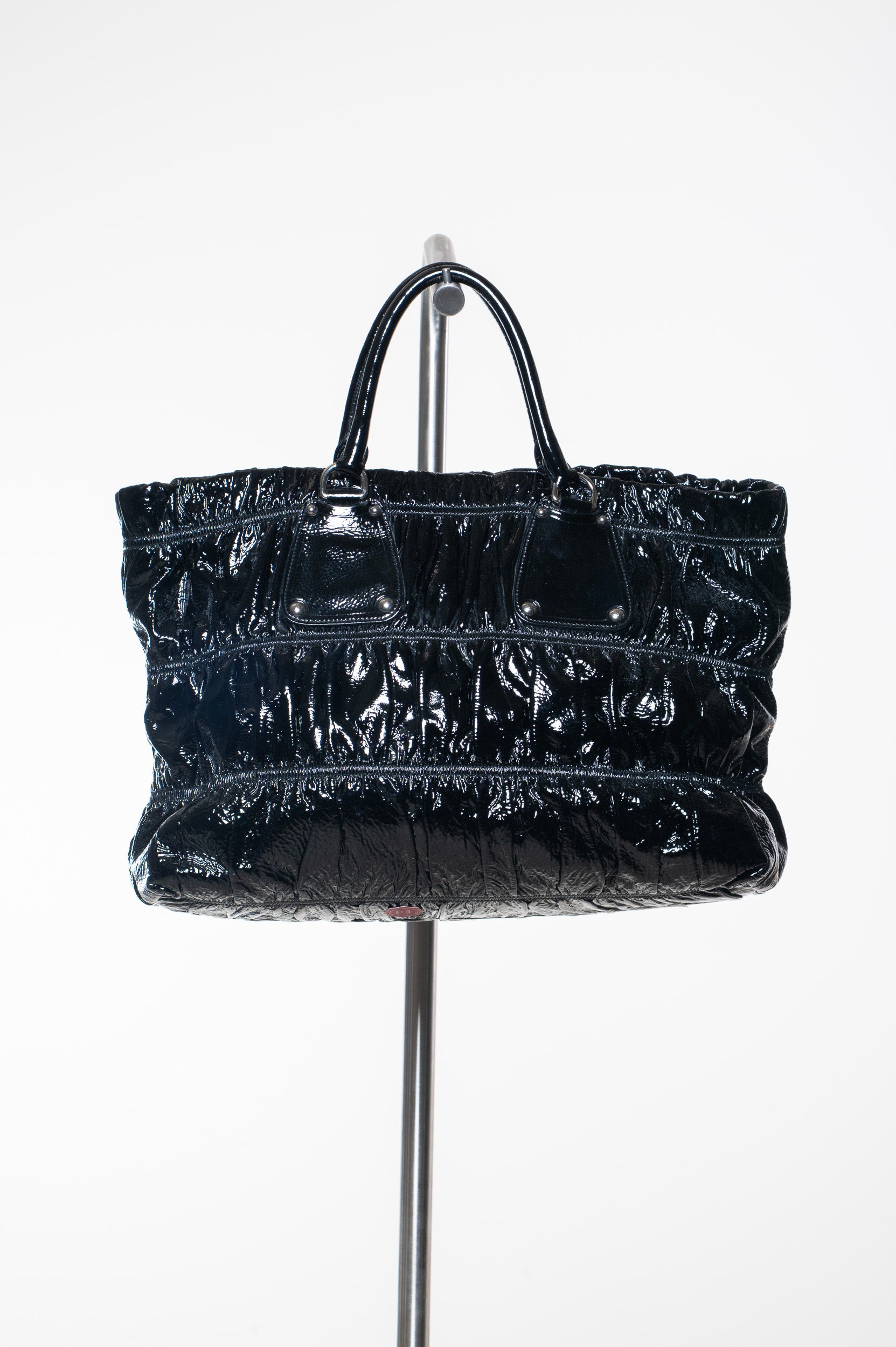 Back view of Prada Patent Gauffre Leather Tote Bag