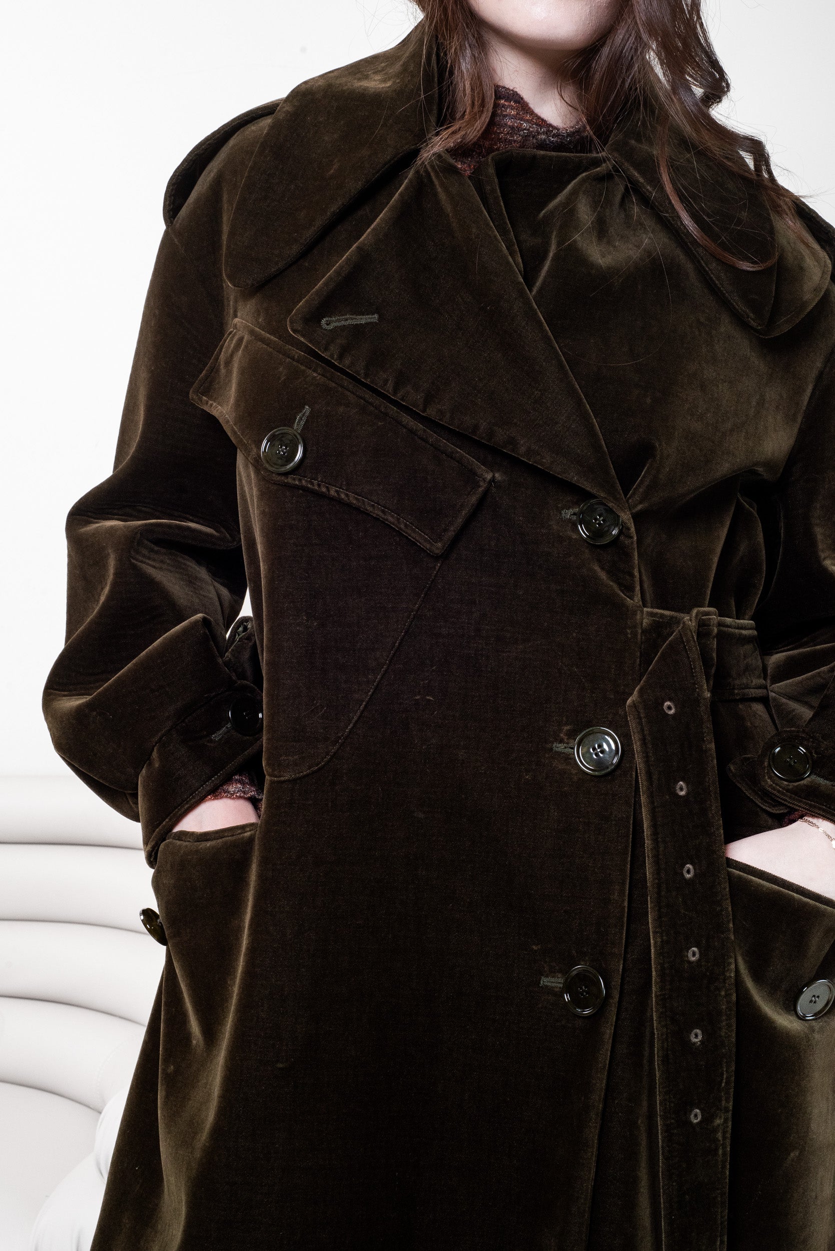 Green velvet neoprene coat