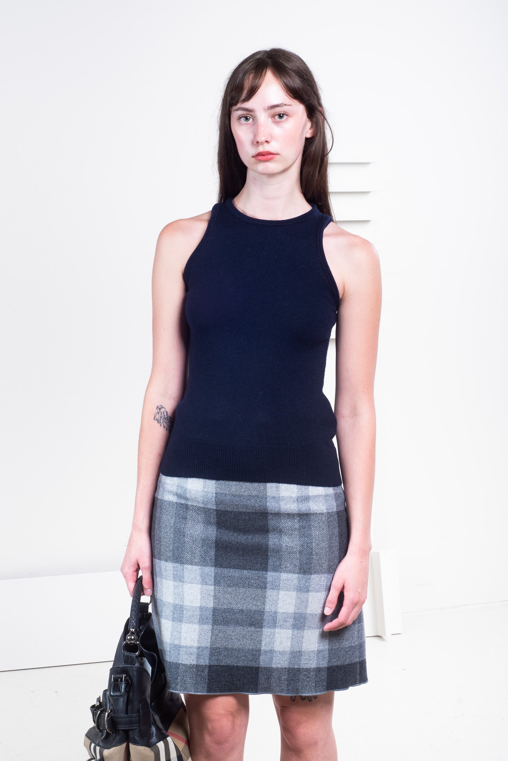 blue knit wool tank