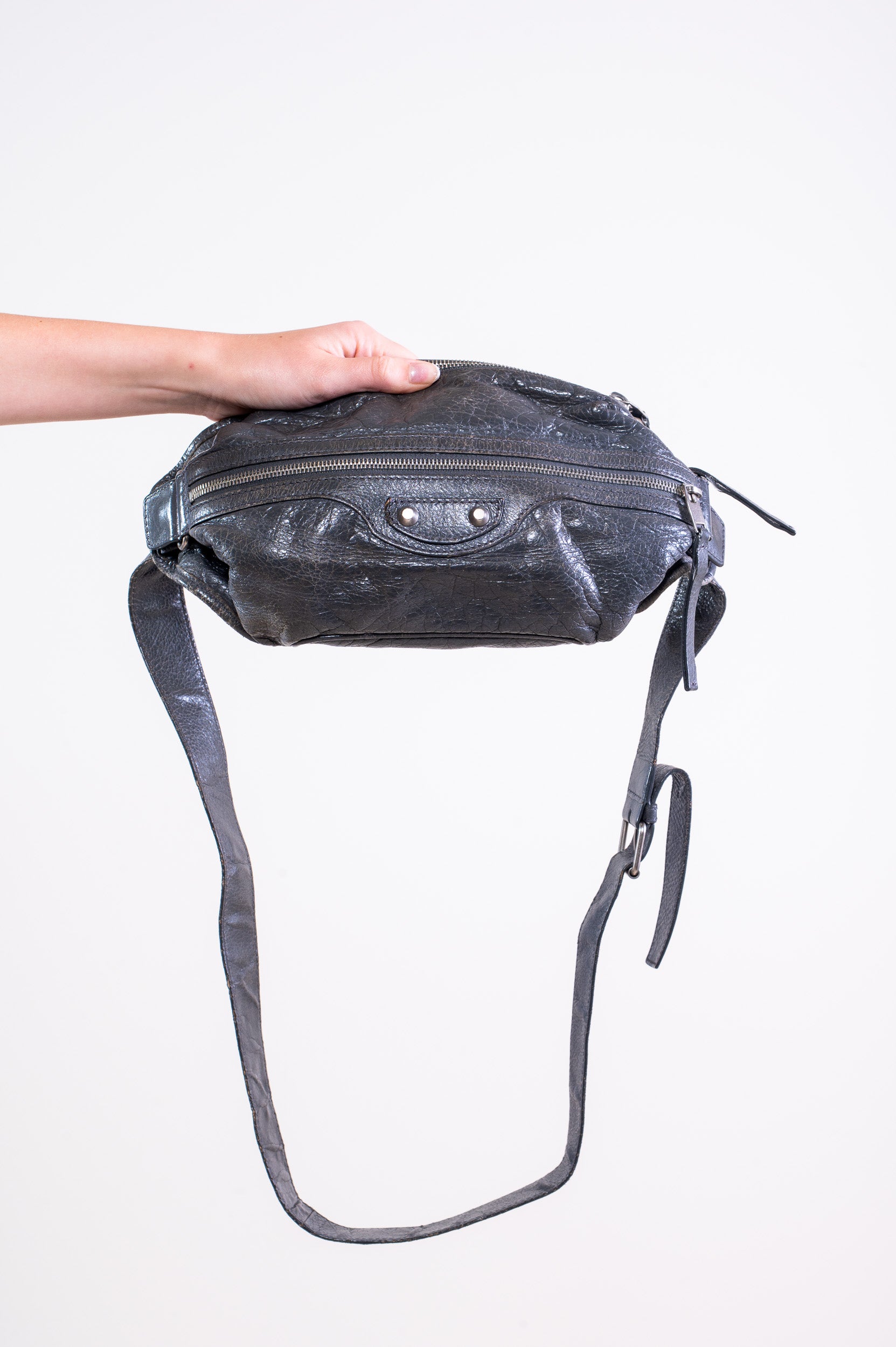 Front view of Balenciaga Grey Bum Belt Waist Body Bag