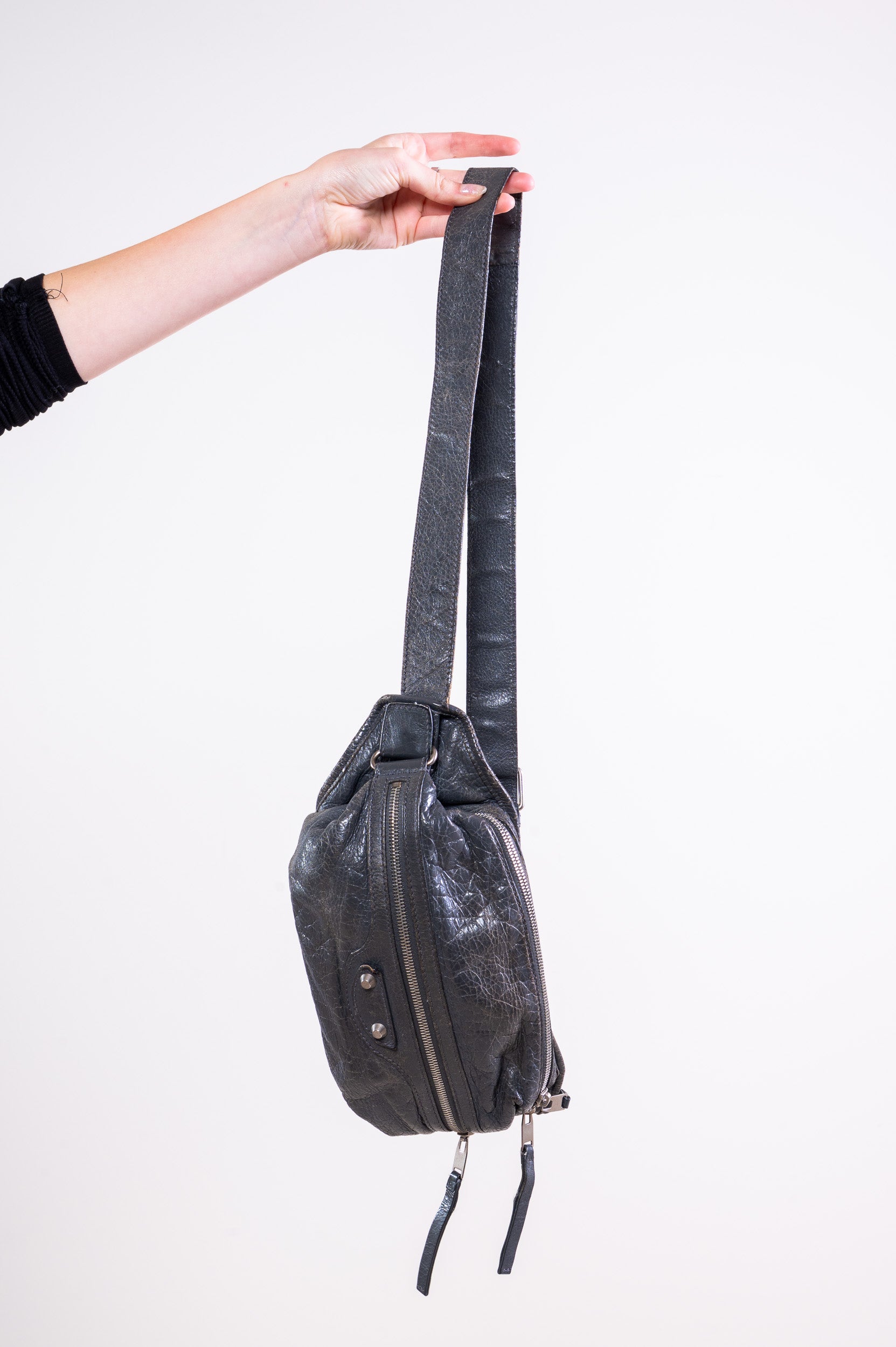 Side view of Balenciaga Grey Bum Belt Waist Body Bag