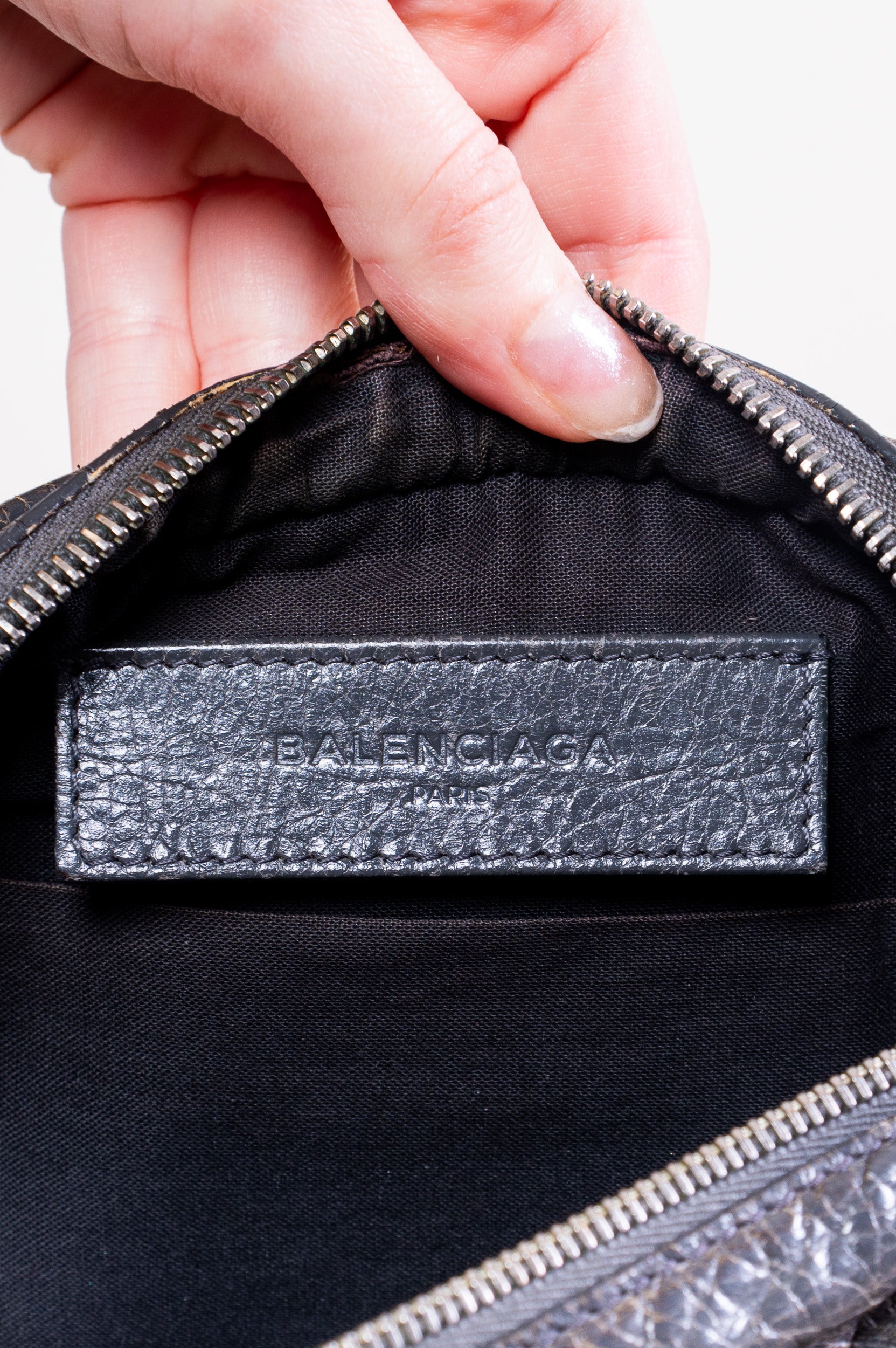 Inside view of Balenciaga Grey Bum Belt Waist Body Bag