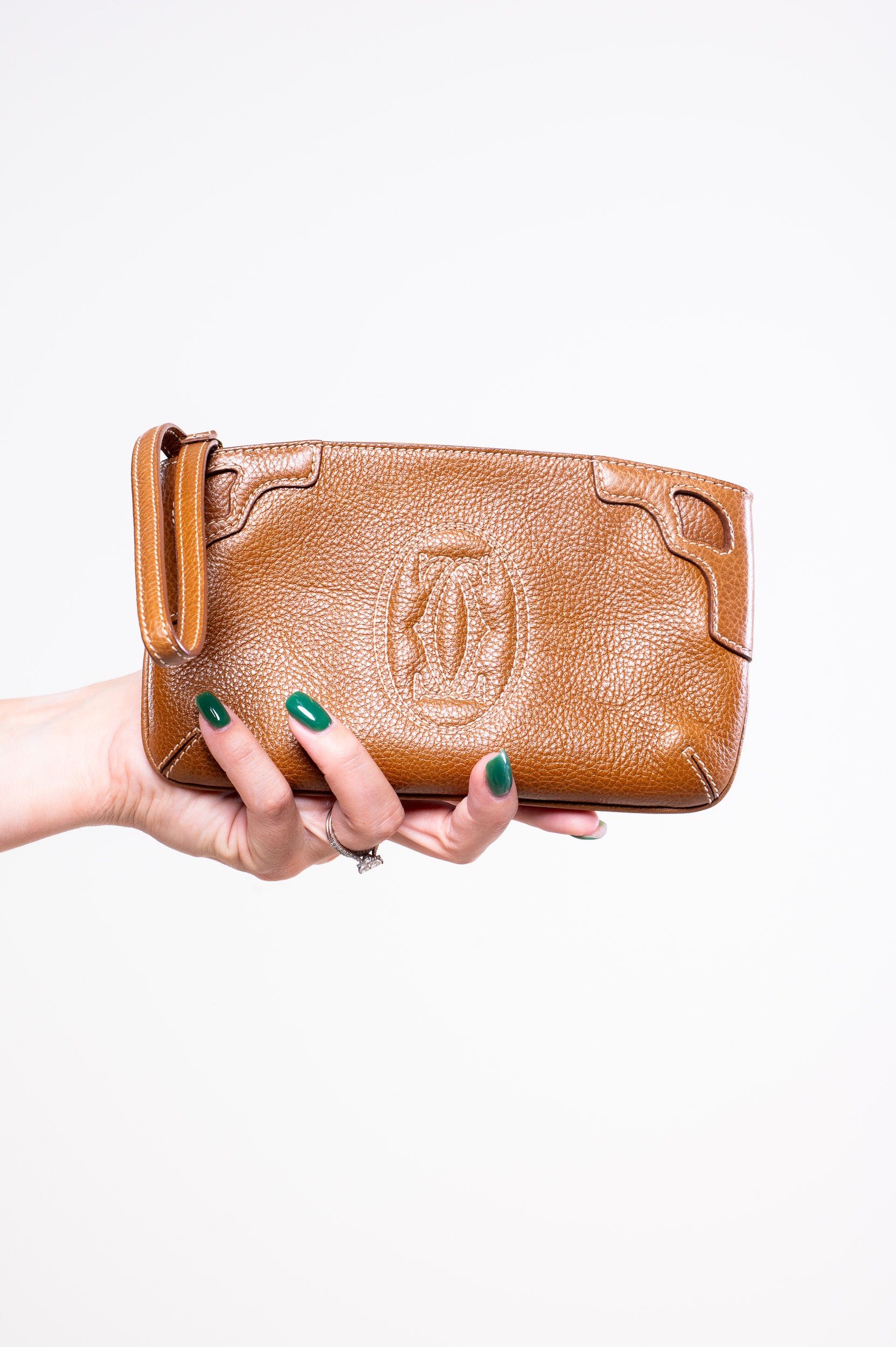 Front view of Cartier Brown Marcello Zipper Pouch