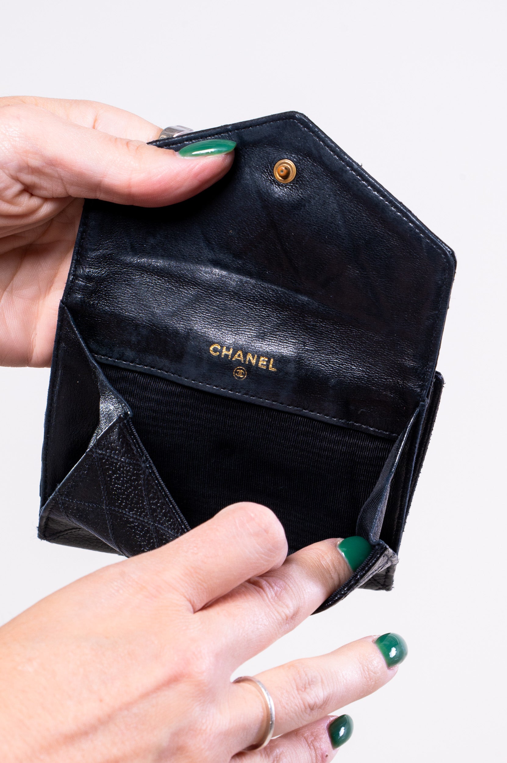 Inside view of Chanel Caviar Skin CC Hardware Compact Wallet