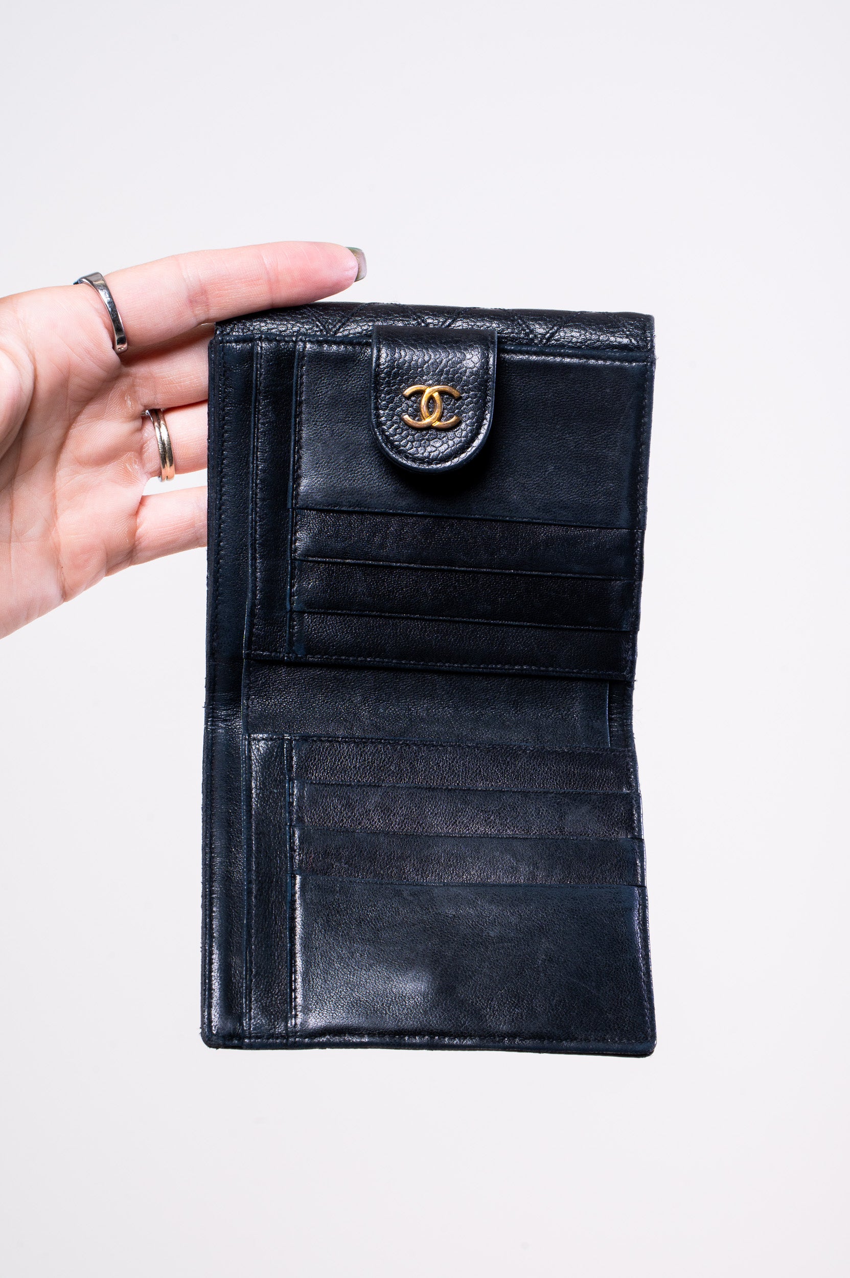 Interior view of Chanel Caviar Skin CC Hardware Compact Wallet